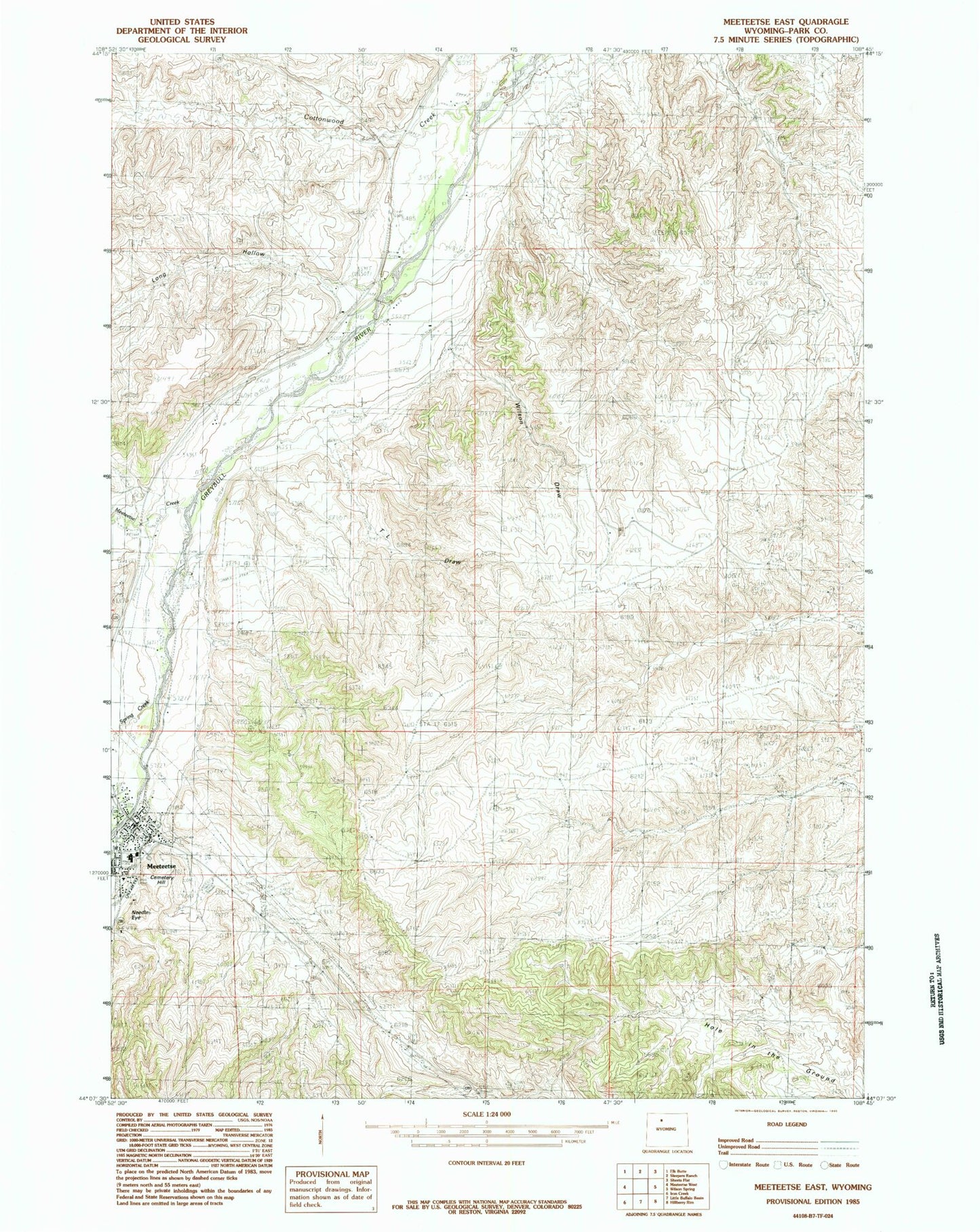 Classic USGS Meeteetse East Wyoming 7.5'x7.5' Topo Map Image