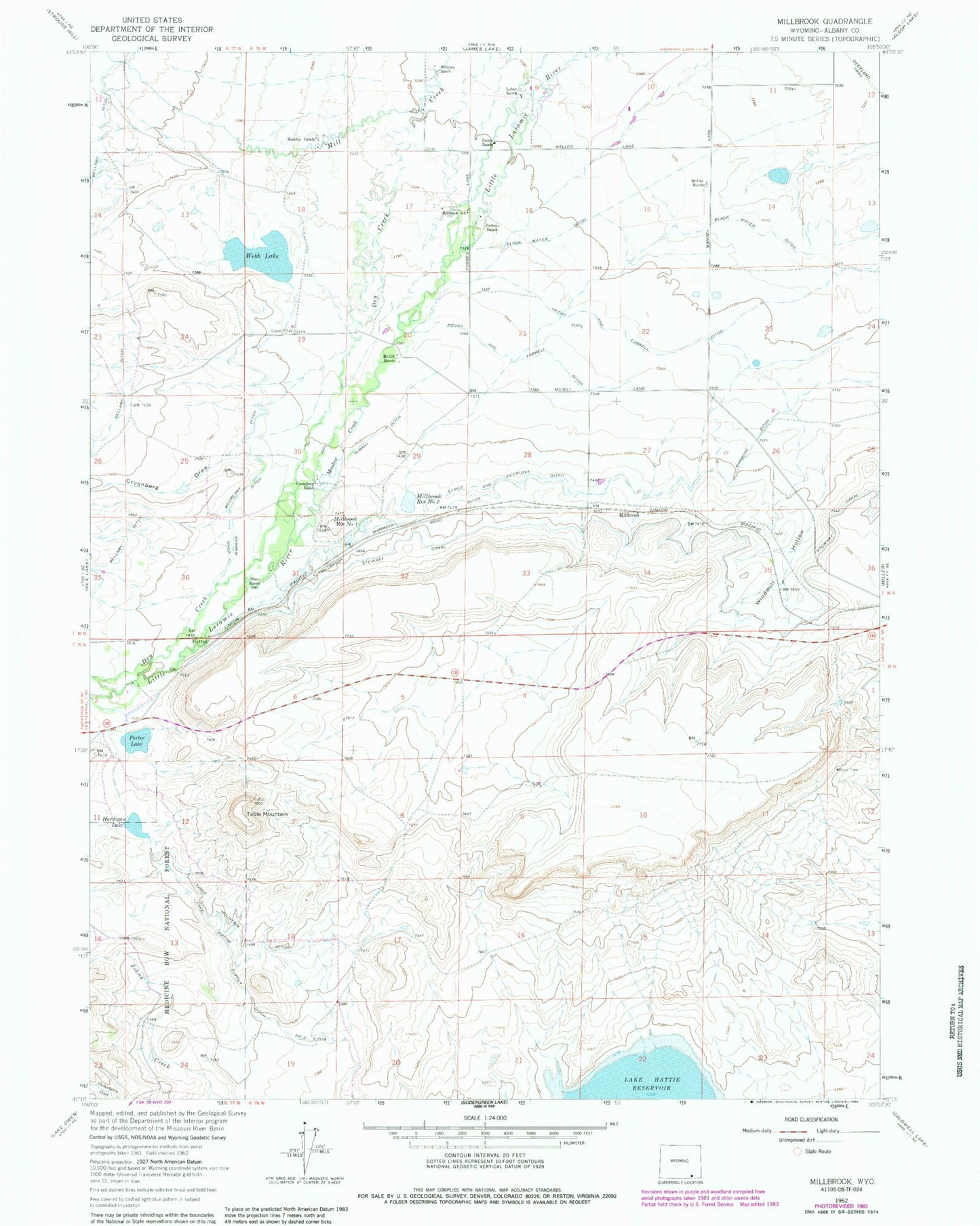 Classic USGS Millbrook Wyoming 7.5'x7.5' Topo Map Image