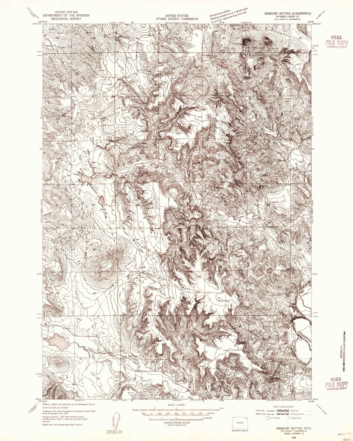 Classic USGS Missouri Buttes Wyoming 7.5'x7.5' Topo Map Image