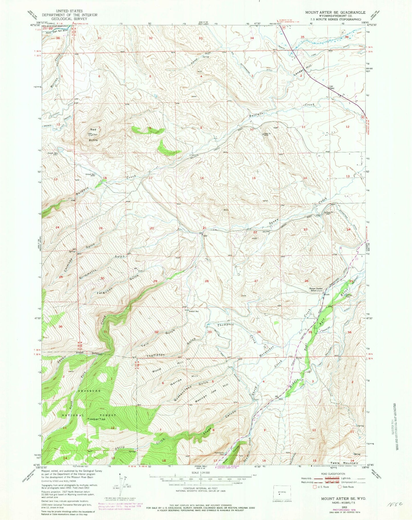 Classic USGS Mount Arter SE Wyoming 7.5'x7.5' Topo Map Image