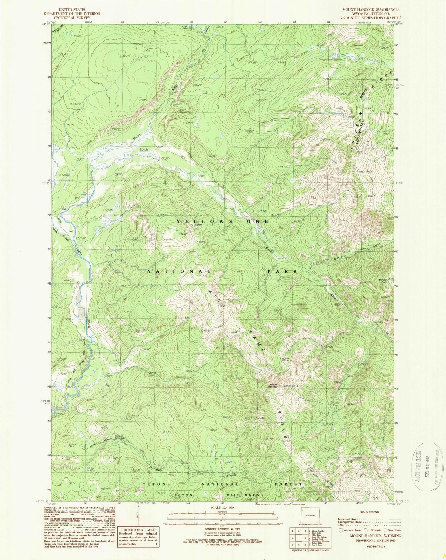 Classic USGS Mount Hancock Wyoming 7.5'x7.5' Topo Map Image