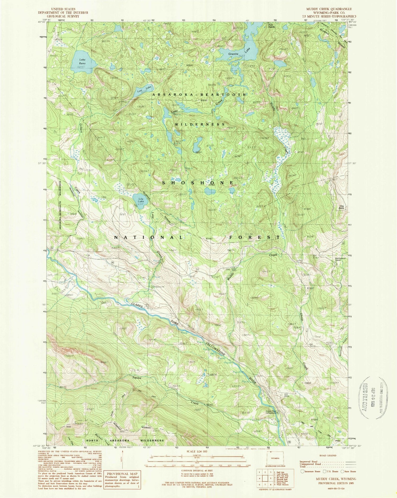 Classic USGS Muddy Creek Wyoming 7.5'x7.5' Topo Map Image