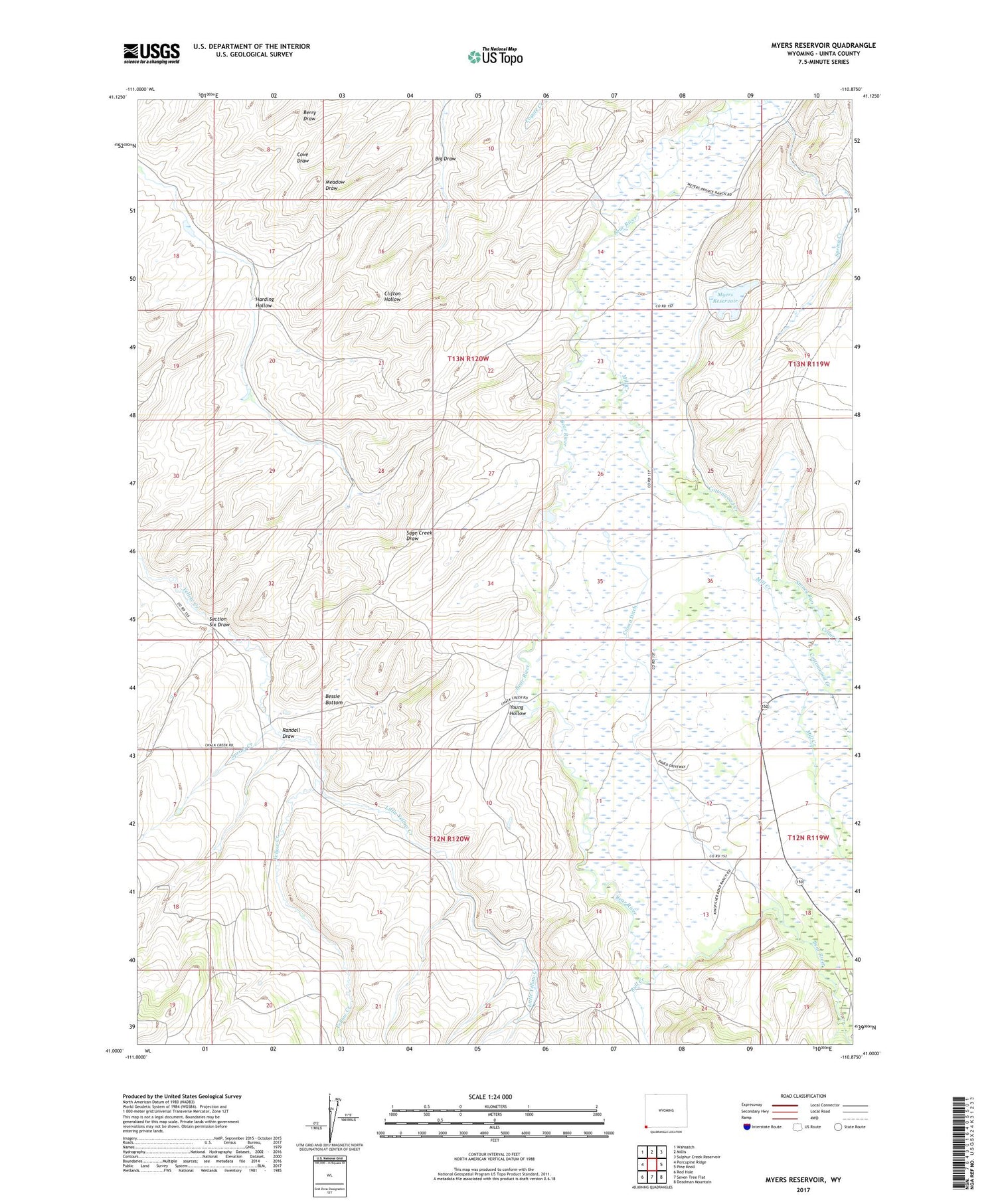 Myers Reservoir Wyoming US Topo Map Image