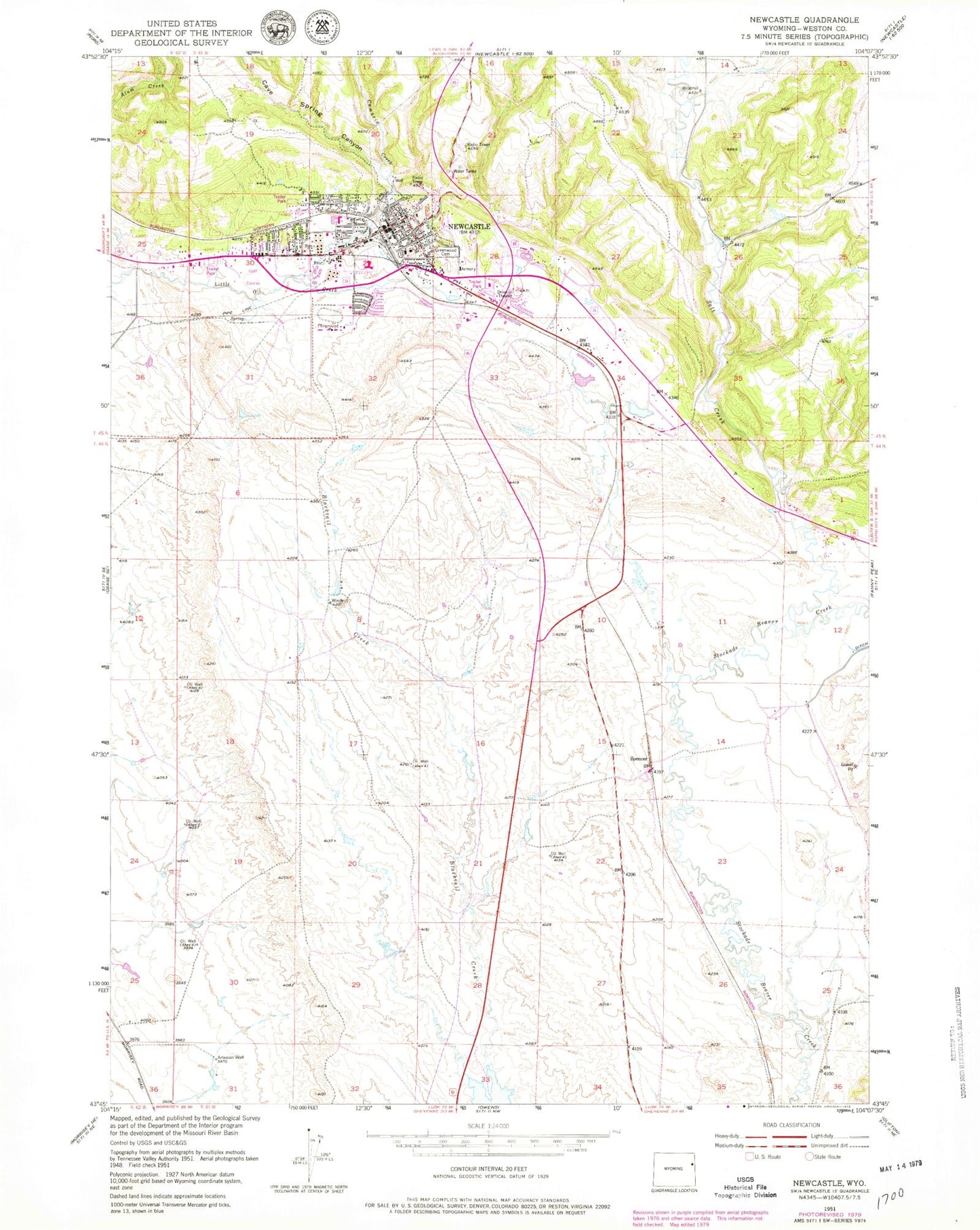 Classic USGS Newcastle Wyoming 7.5'x7.5' Topo Map Image