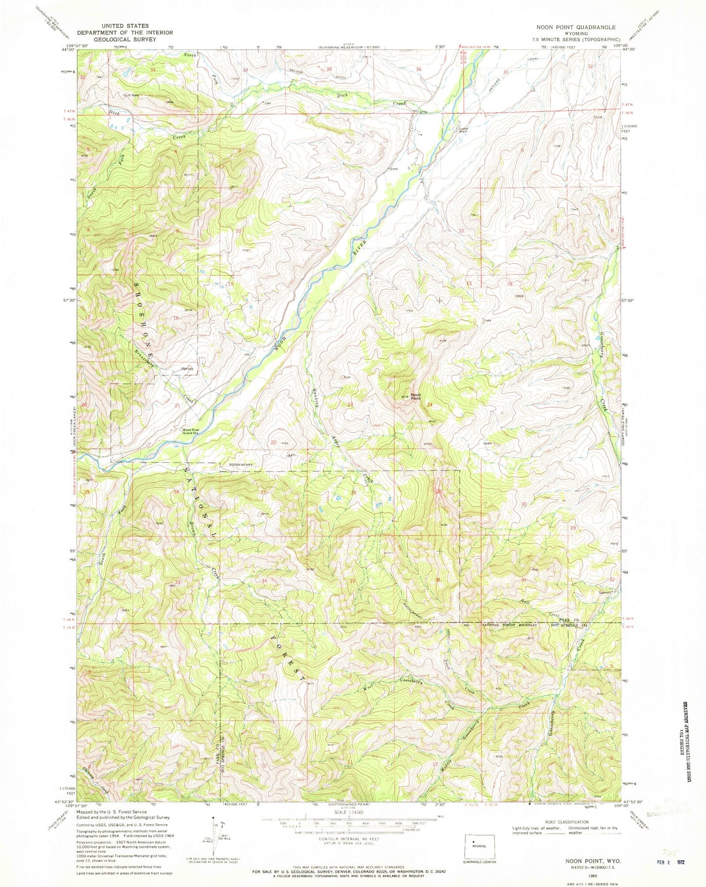 Classic USGS Noon Point Wyoming 7.5'x7.5' Topo Map Image