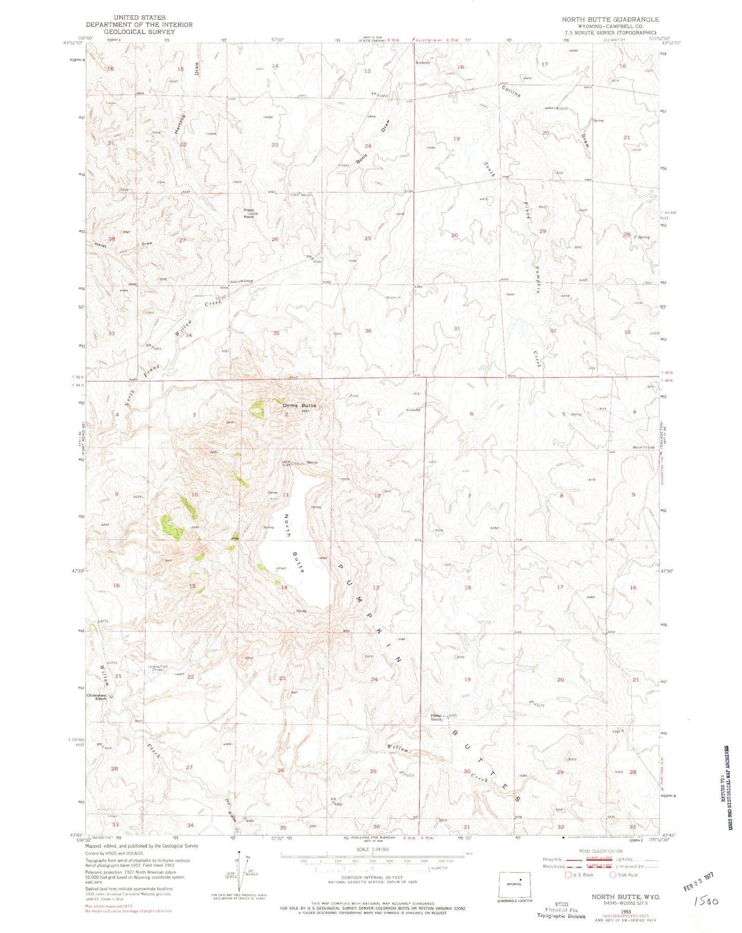 Classic USGS North Butte Wyoming 7.5'x7.5' Topo Map Image