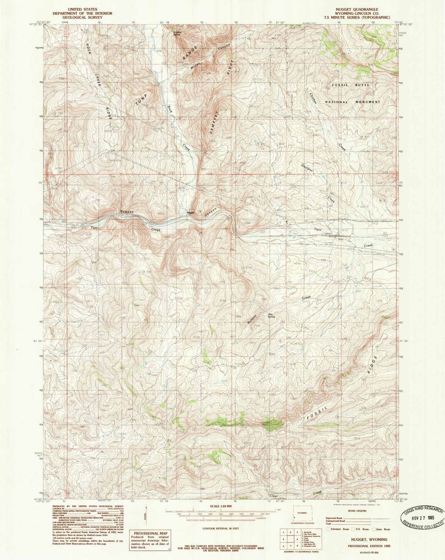 Classic USGS Nugget Wyoming 7.5'x7.5' Topo Map Image