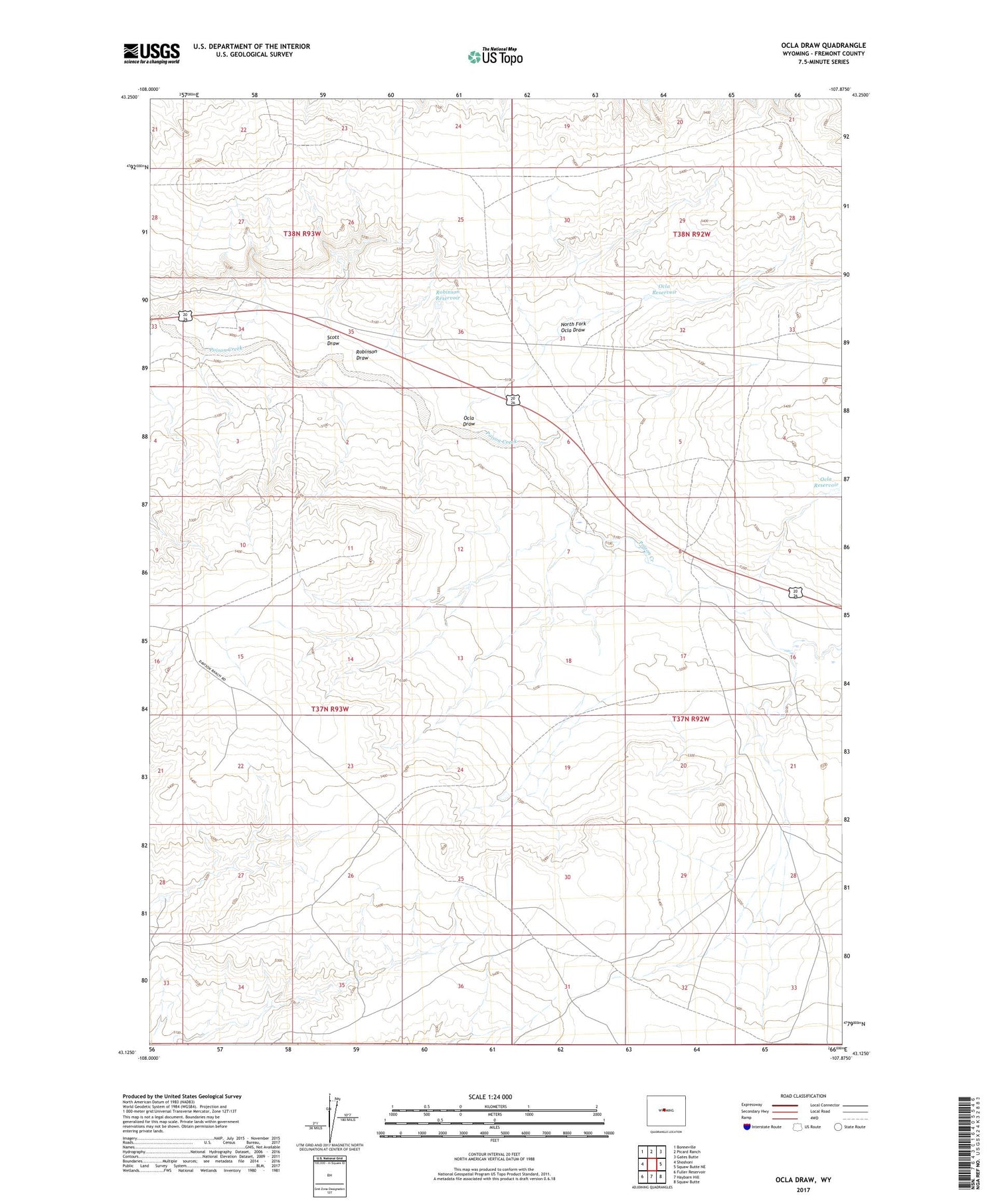 Ocla Draw Wyoming US Topo Map Image