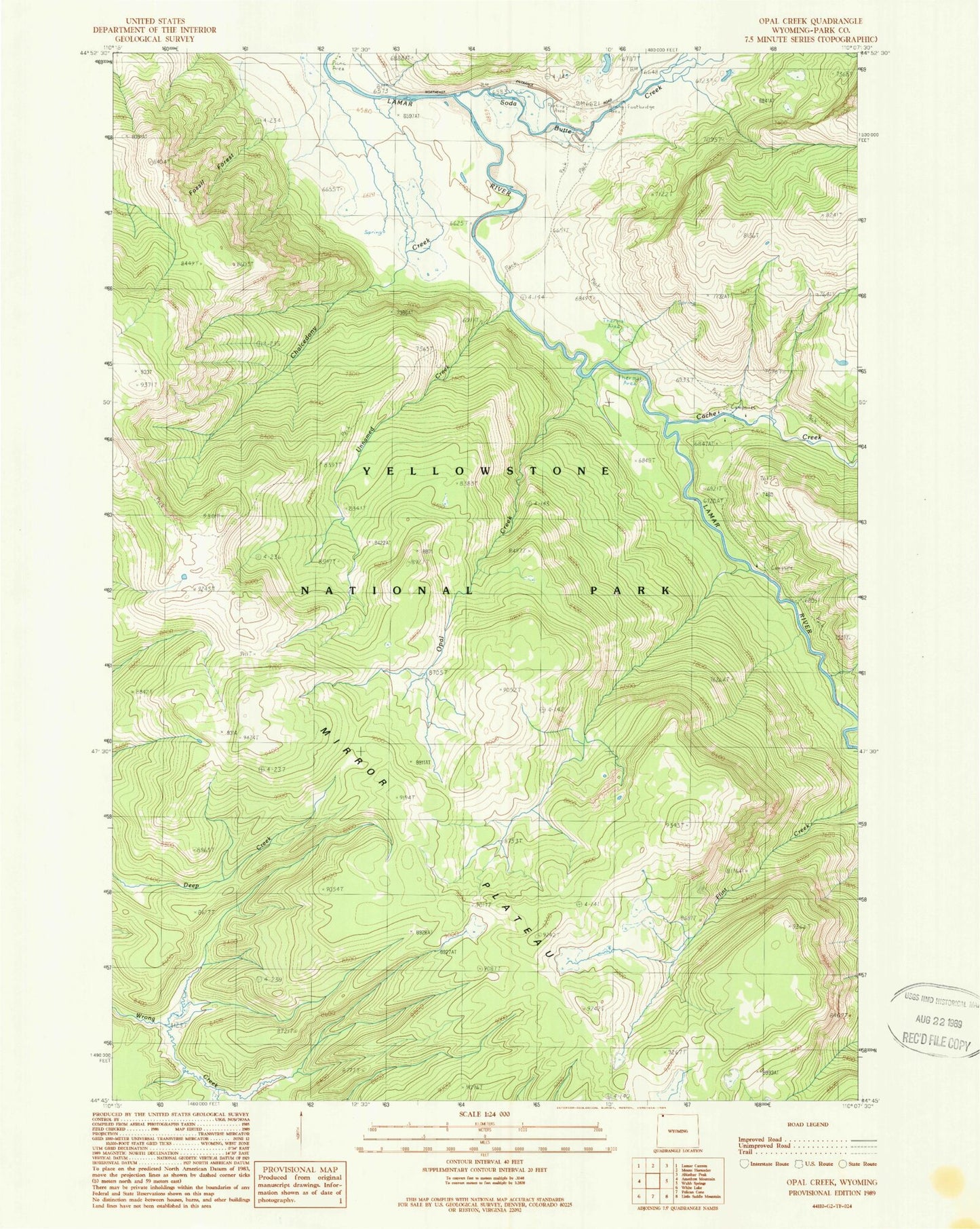 Classic USGS Opal Creek Wyoming 7.5'x7.5' Topo Map Image