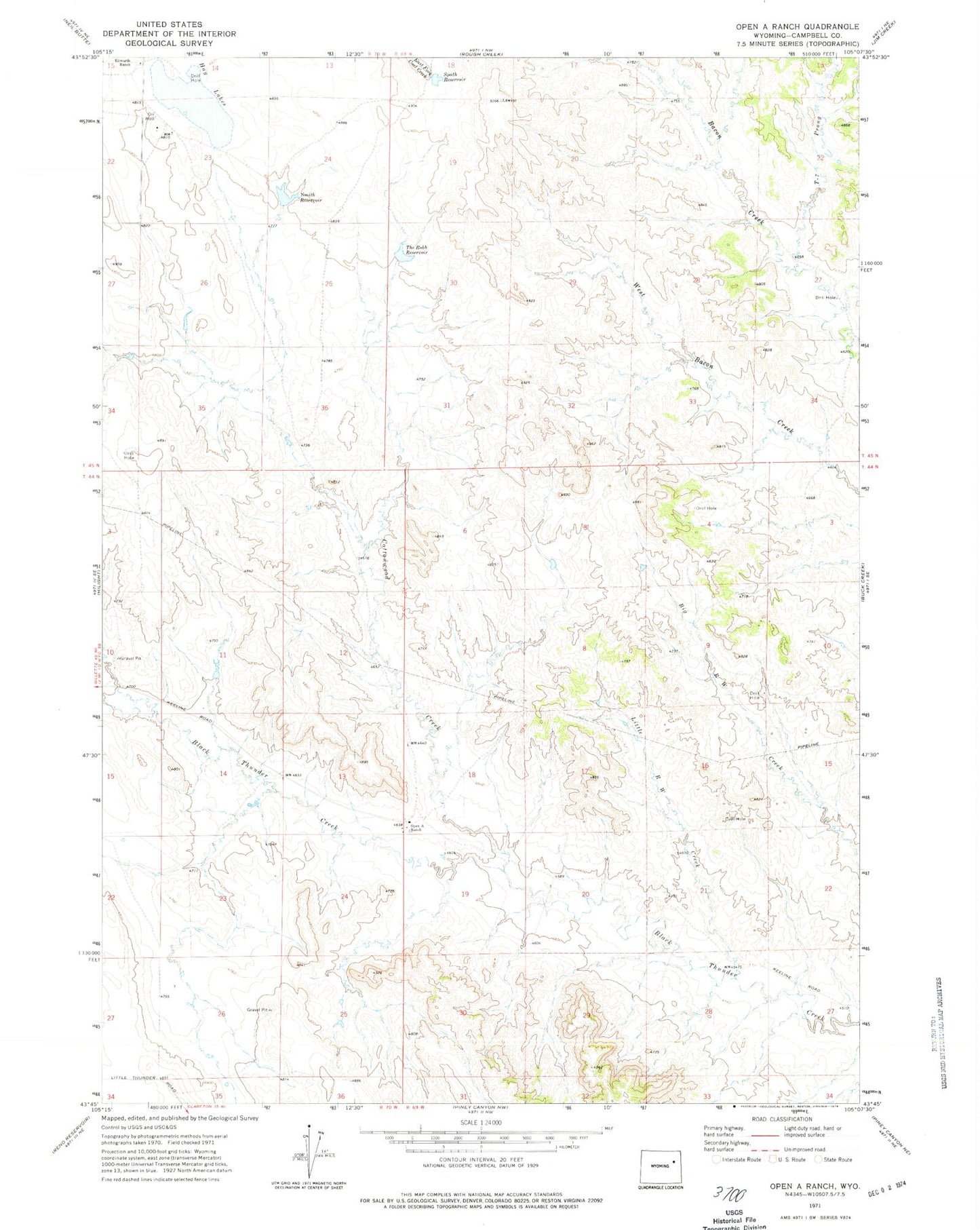 Classic USGS Open A Ranch Wyoming 7.5'x7.5' Topo Map Image