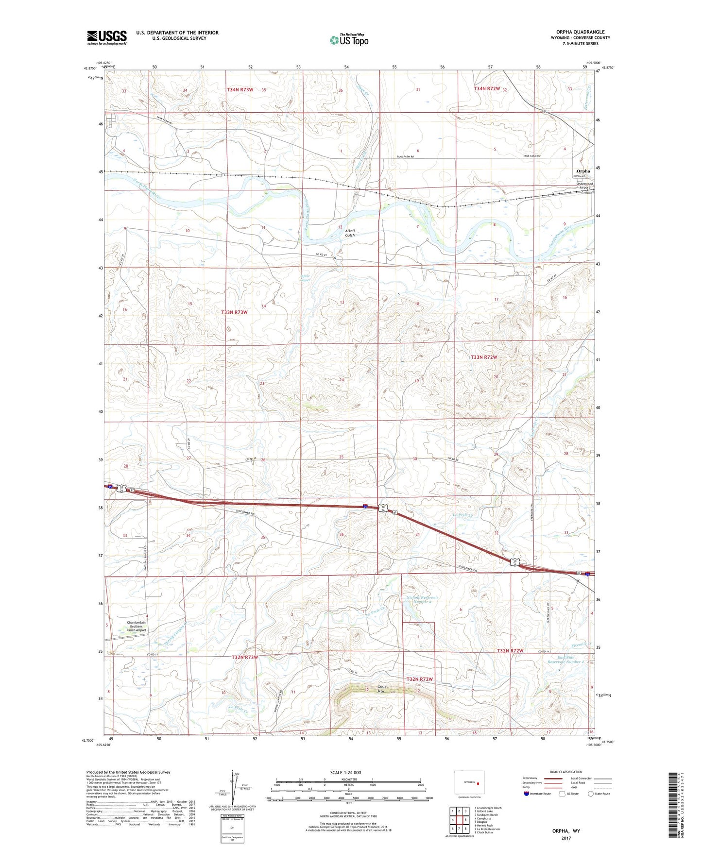 Orpha Wyoming US Topo Map Image
