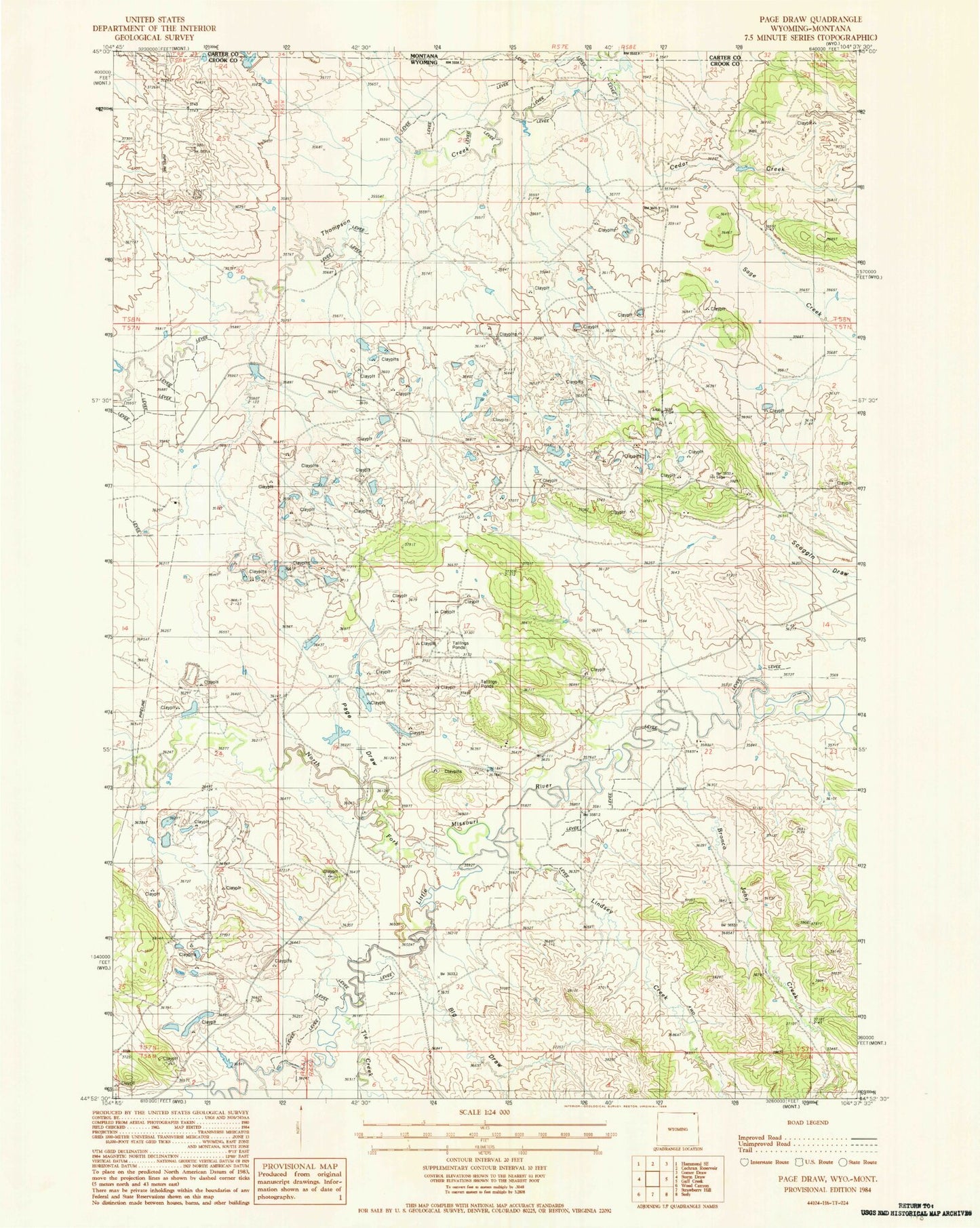 Classic USGS Page Draw Wyoming 7.5'x7.5' Topo Map Image