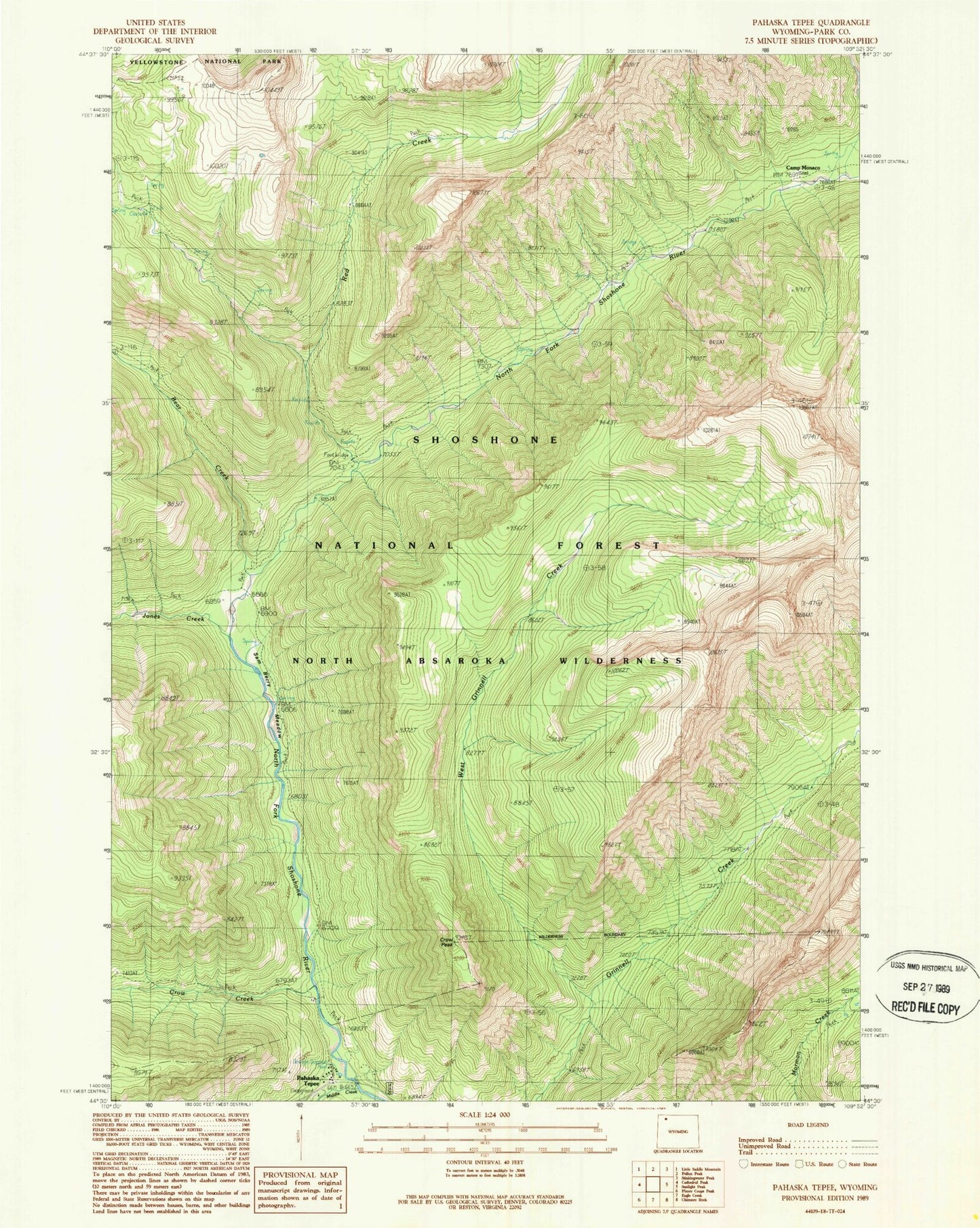 Classic USGS Pahaska Tepee Wyoming 7.5'x7.5' Topo Map Image