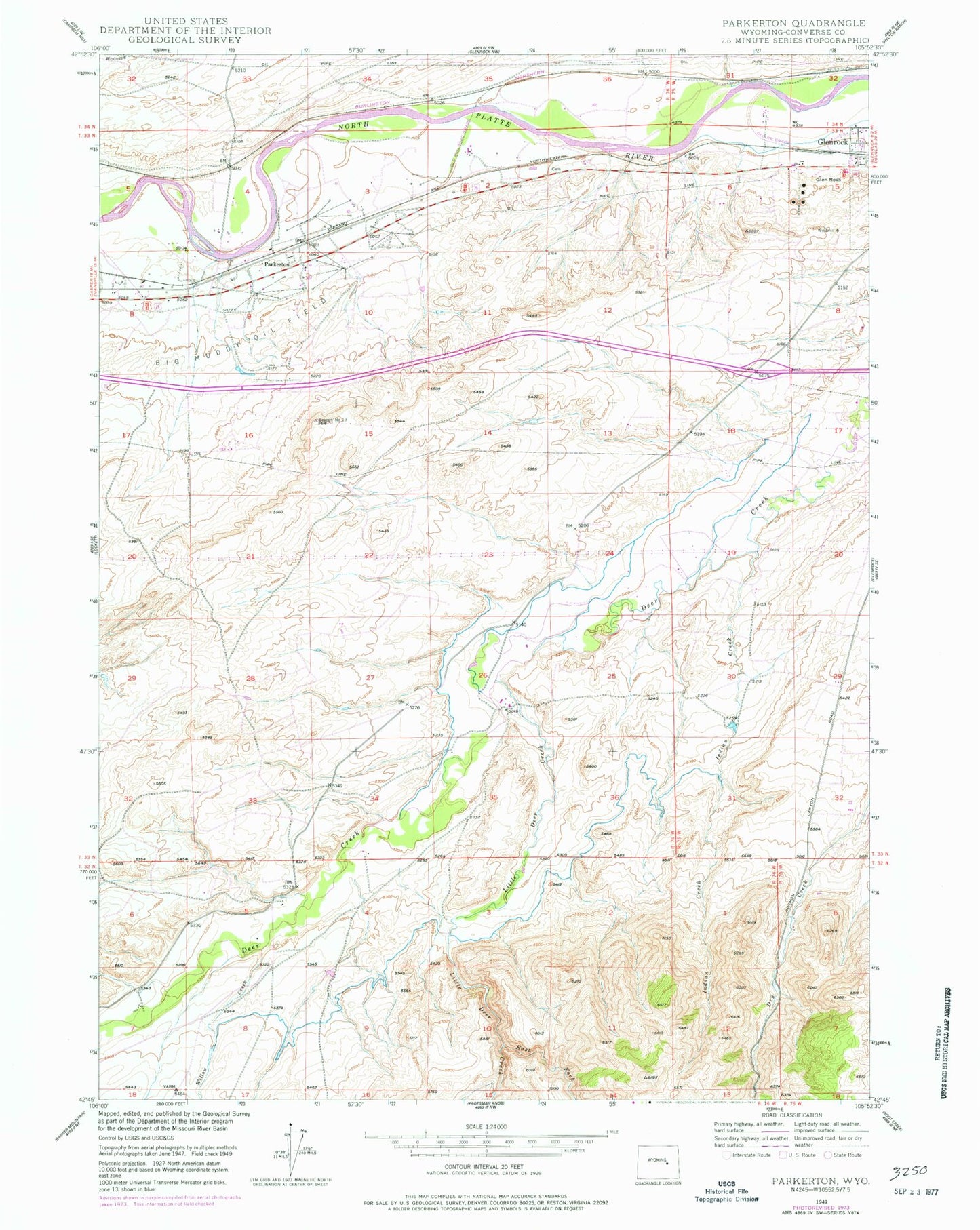 Classic USGS Parkerton Wyoming 7.5'x7.5' Topo Map Image