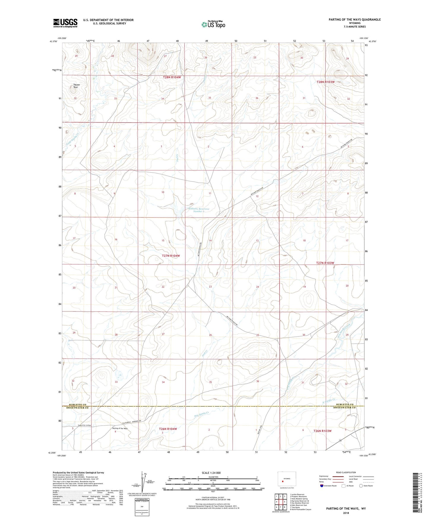 Parting of the Ways Wyoming US Topo Map Image