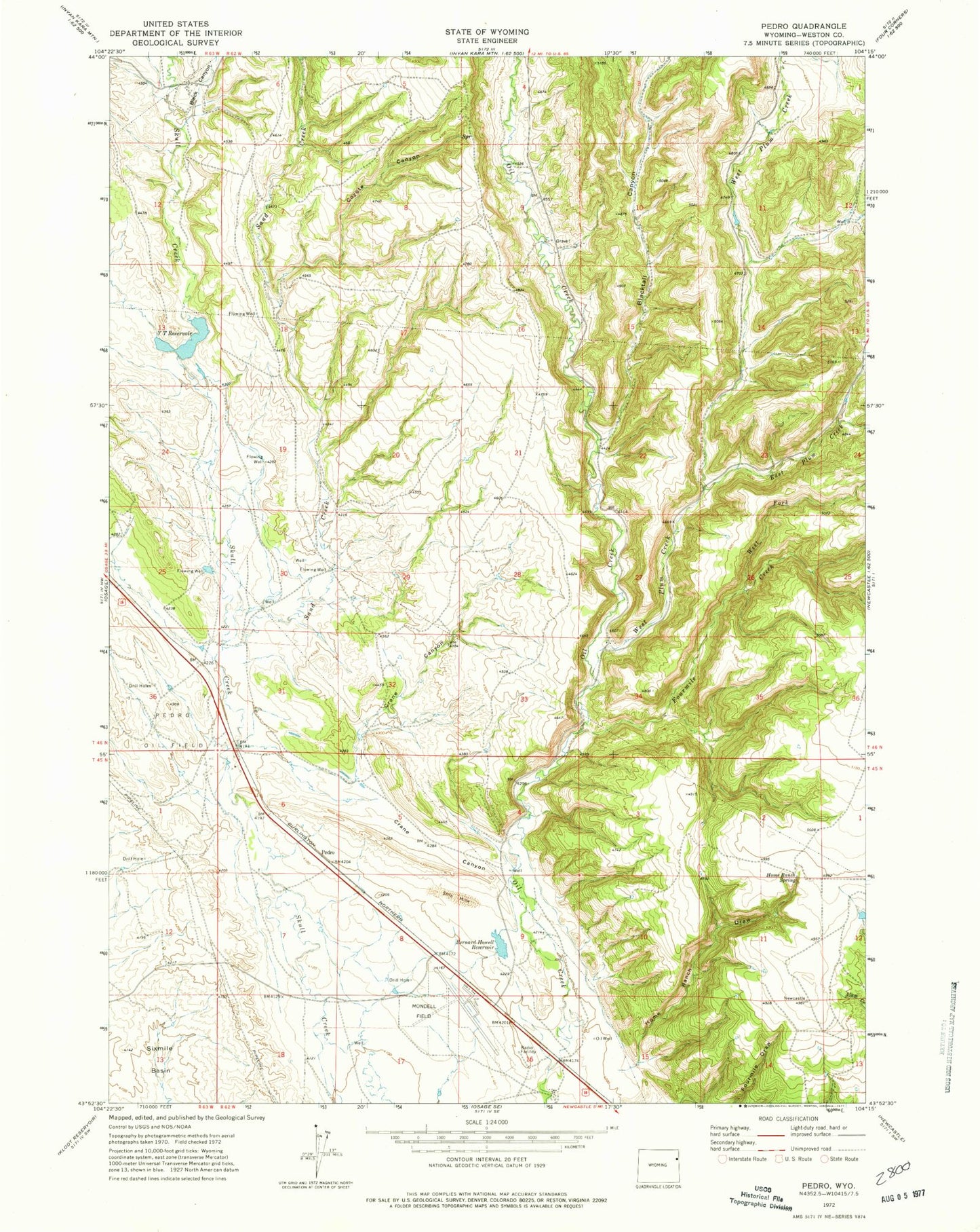 Classic USGS Pedro Wyoming 7.5'x7.5' Topo Map Image