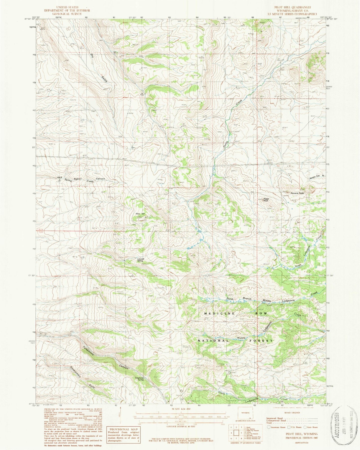 Classic USGS Pilot Hill Wyoming 7.5'x7.5' Topo Map Image