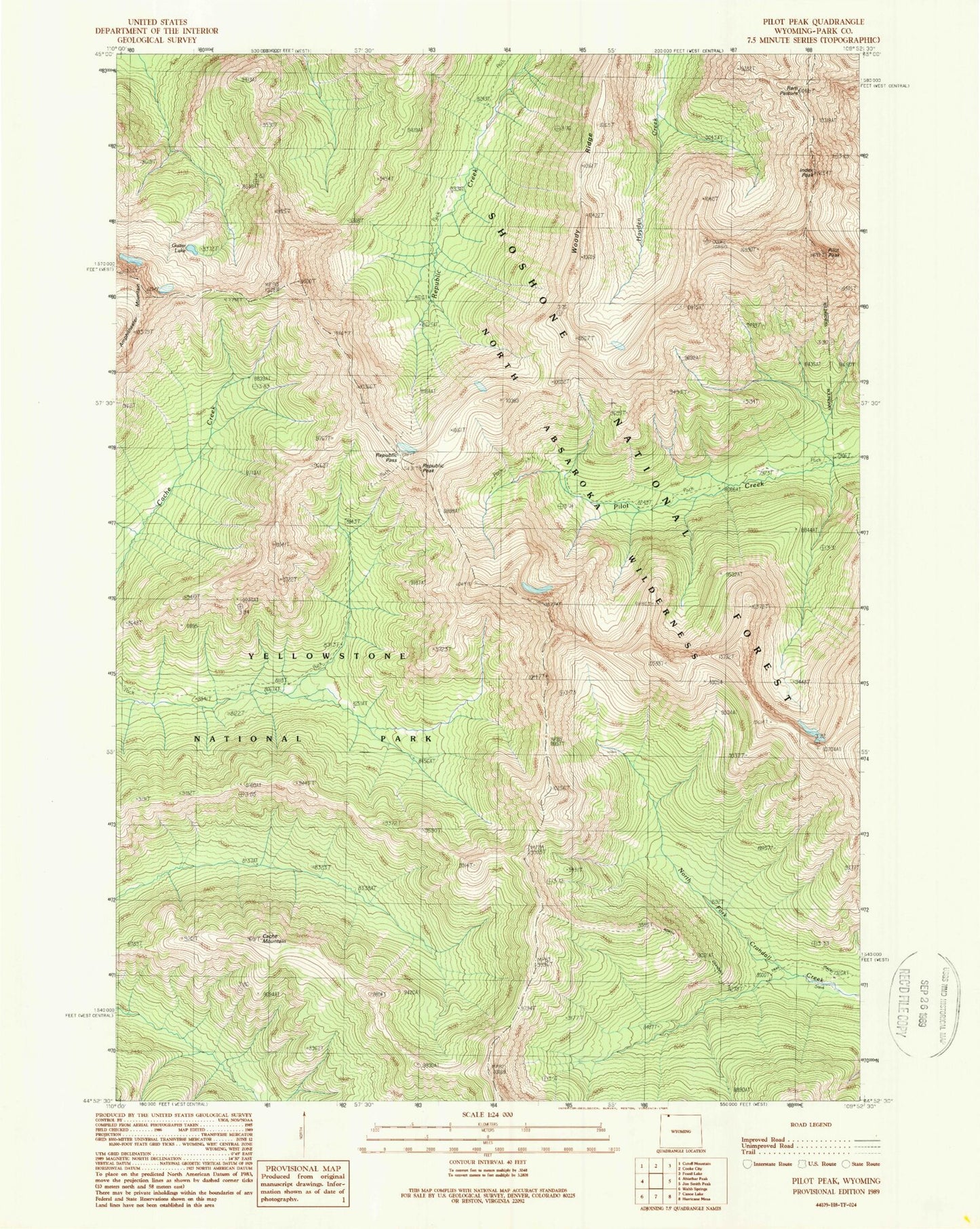 Classic USGS Pilot Peak Wyoming 7.5'x7.5' Topo Map Image