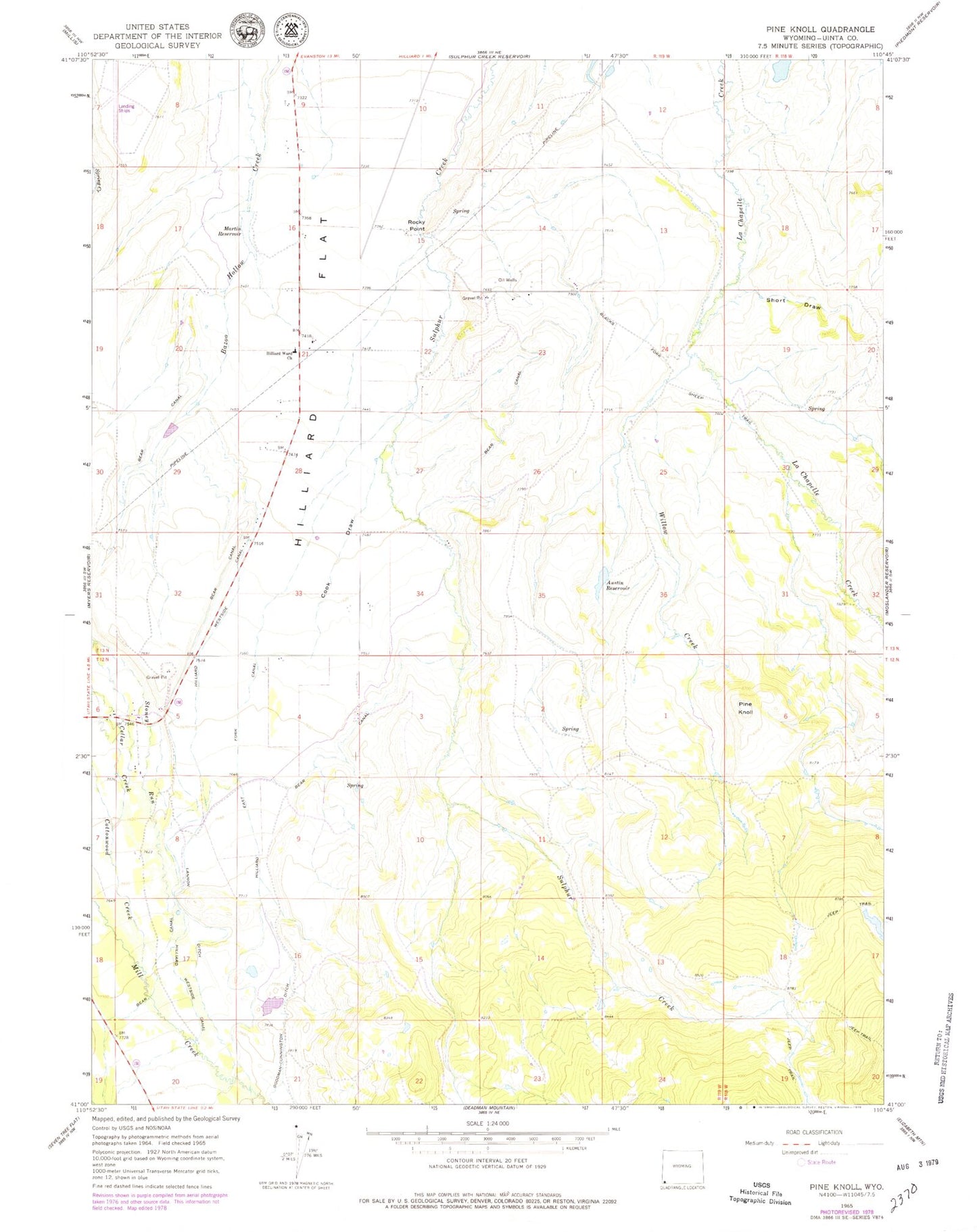 Classic USGS Pine Knoll Wyoming 7.5'x7.5' Topo Map Image
