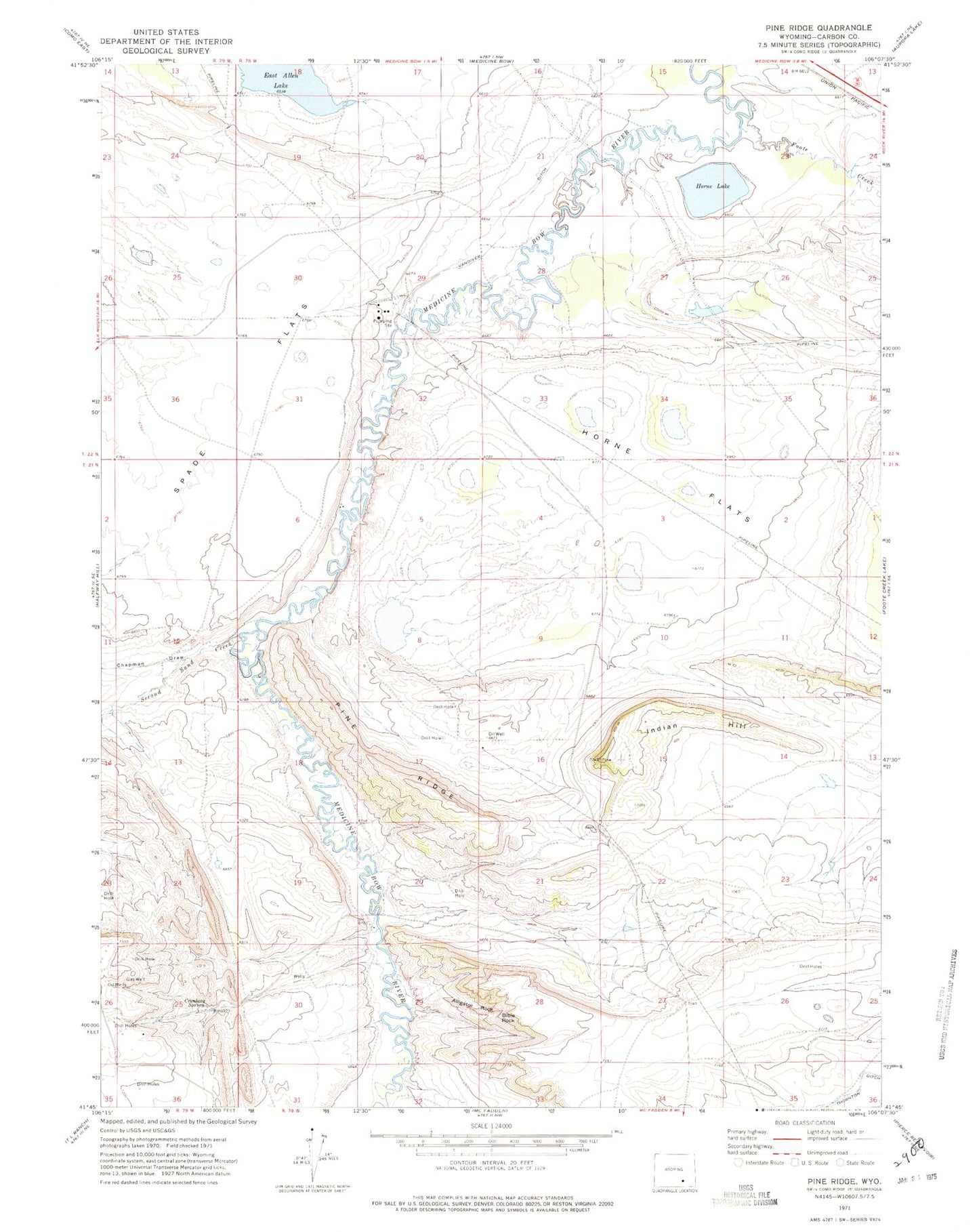 Classic USGS Pine Ridge Wyoming 7.5'x7.5' Topo Map Image