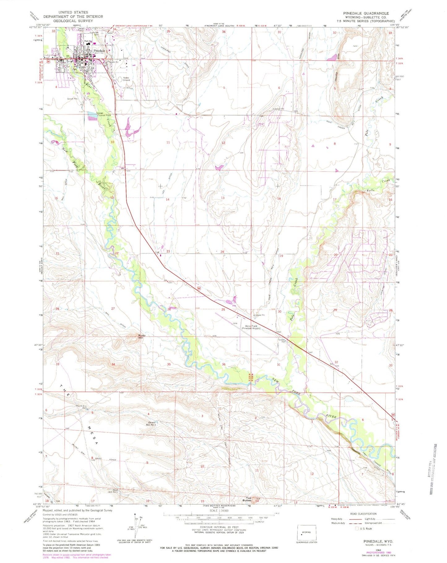 Classic USGS Pinedale Wyoming 7.5'x7.5' Topo Map Image
