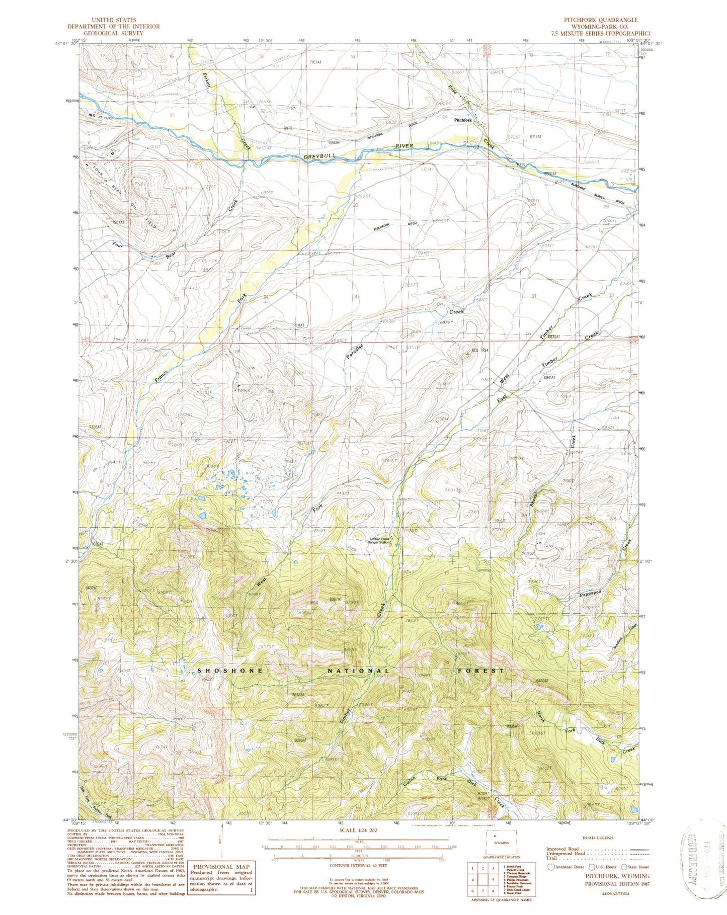 Classic USGS Pitchfork Wyoming 7.5'x7.5' Topo Map Image