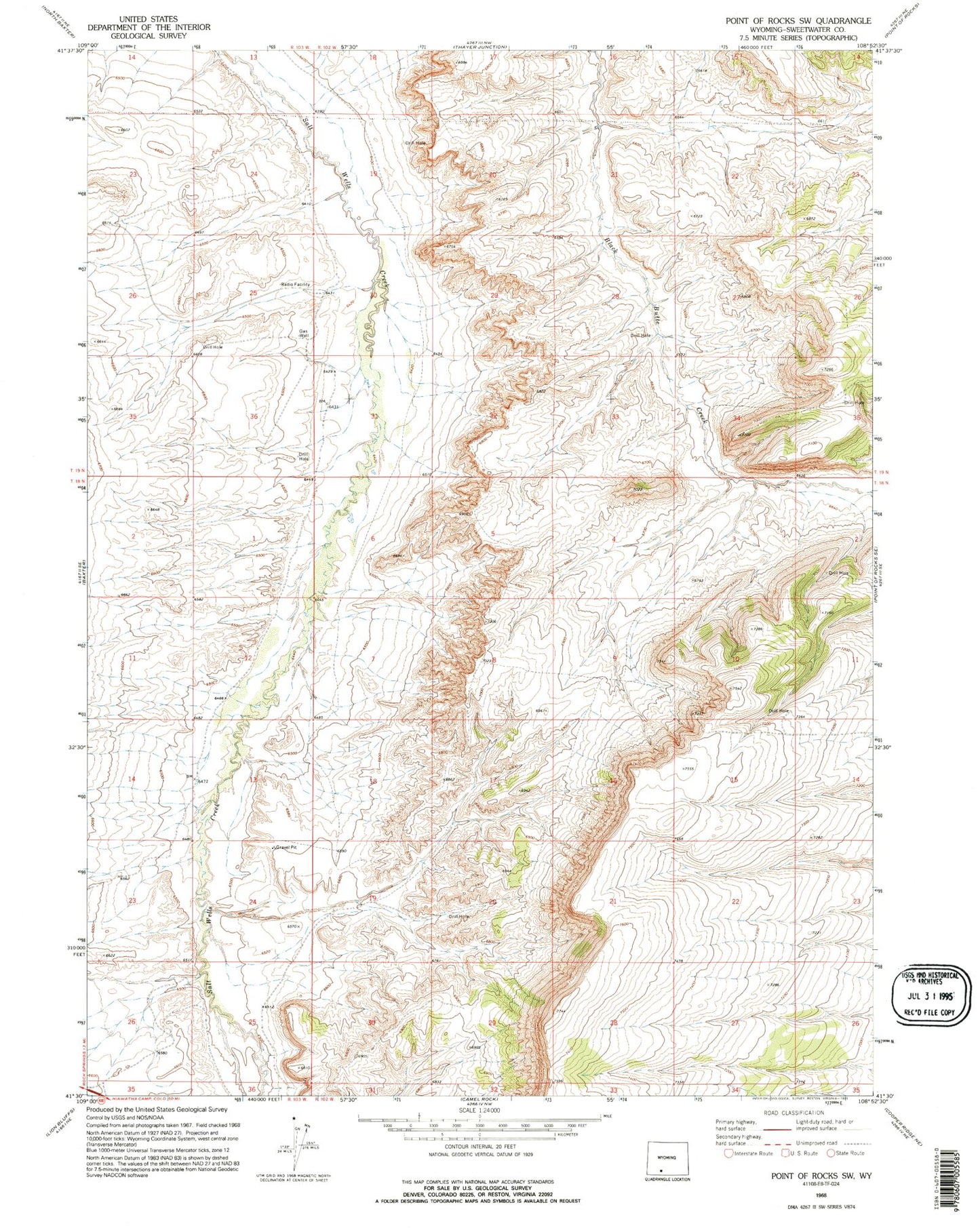 Classic USGS Point of Rocks SW Wyoming 7.5'x7.5' Topo Map Image