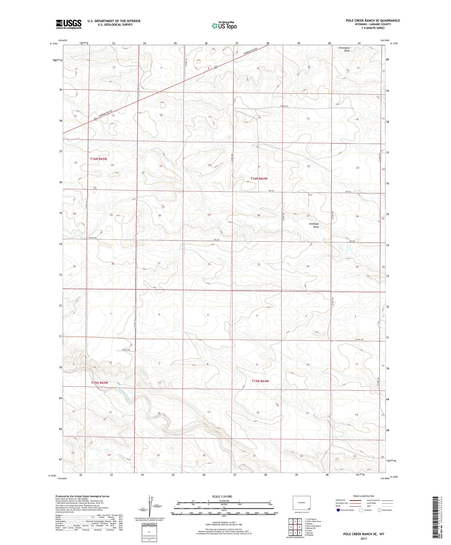 Pole Creek Ranch SE Wyoming US Topo Map Image
