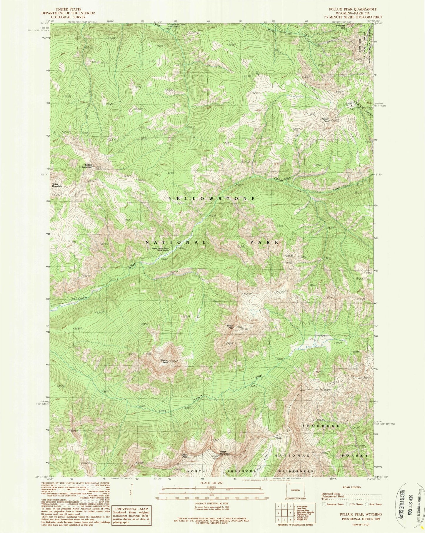 Classic USGS Pollux Peak Wyoming 7.5'x7.5' Topo Map Image
