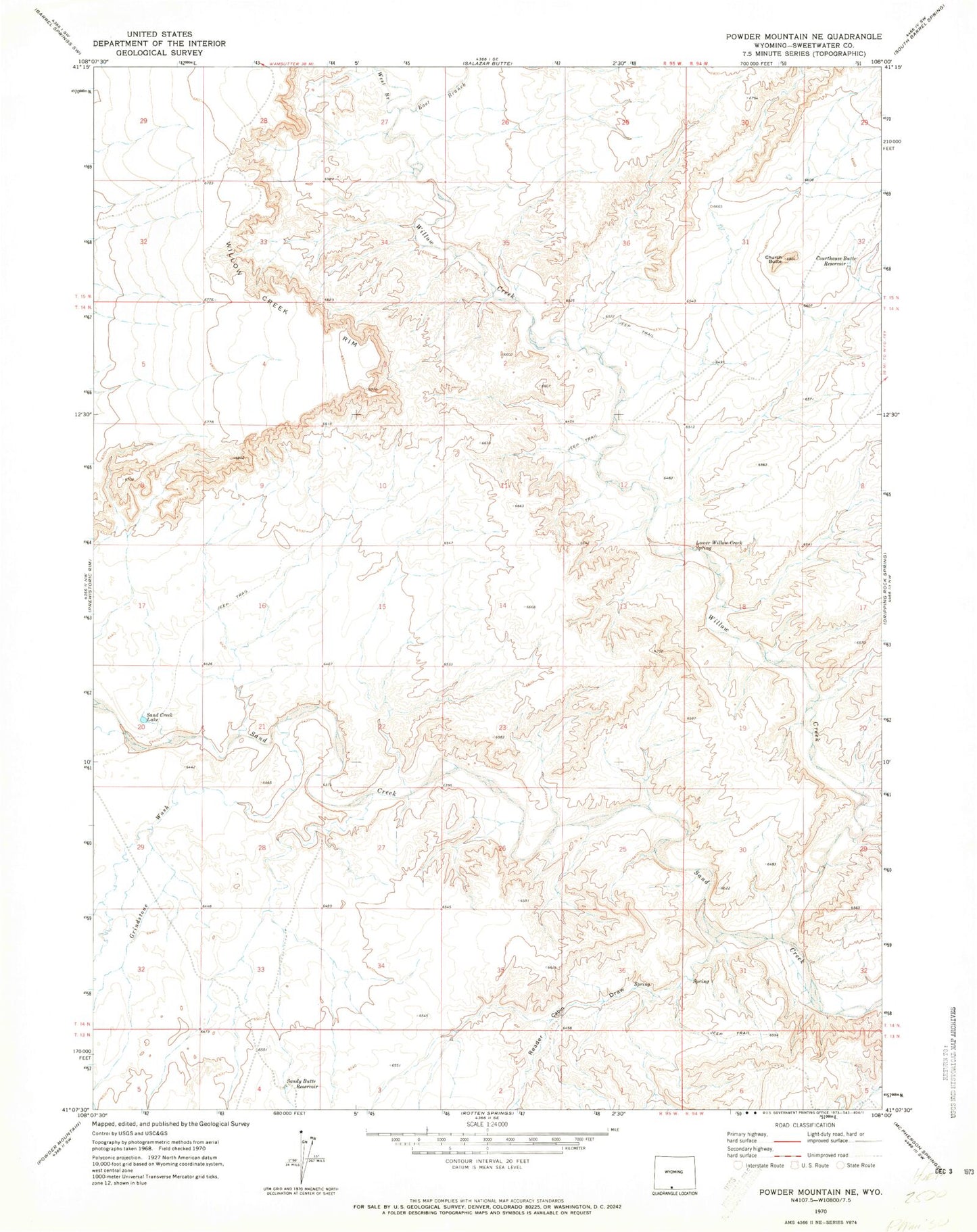 Classic USGS Powder Mountain NE Wyoming 7.5'x7.5' Topo Map Image