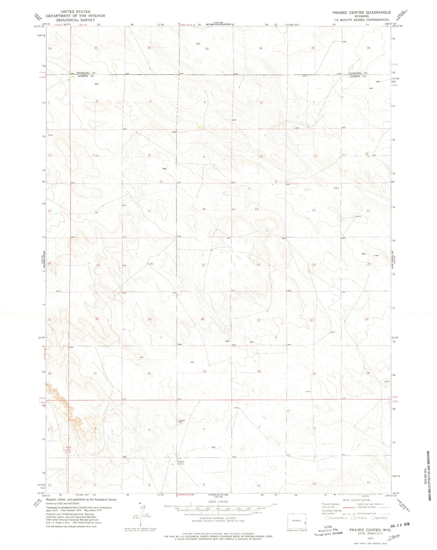 Classic USGS Prairie Center Wyoming 7.5'x7.5' Topo Map Image