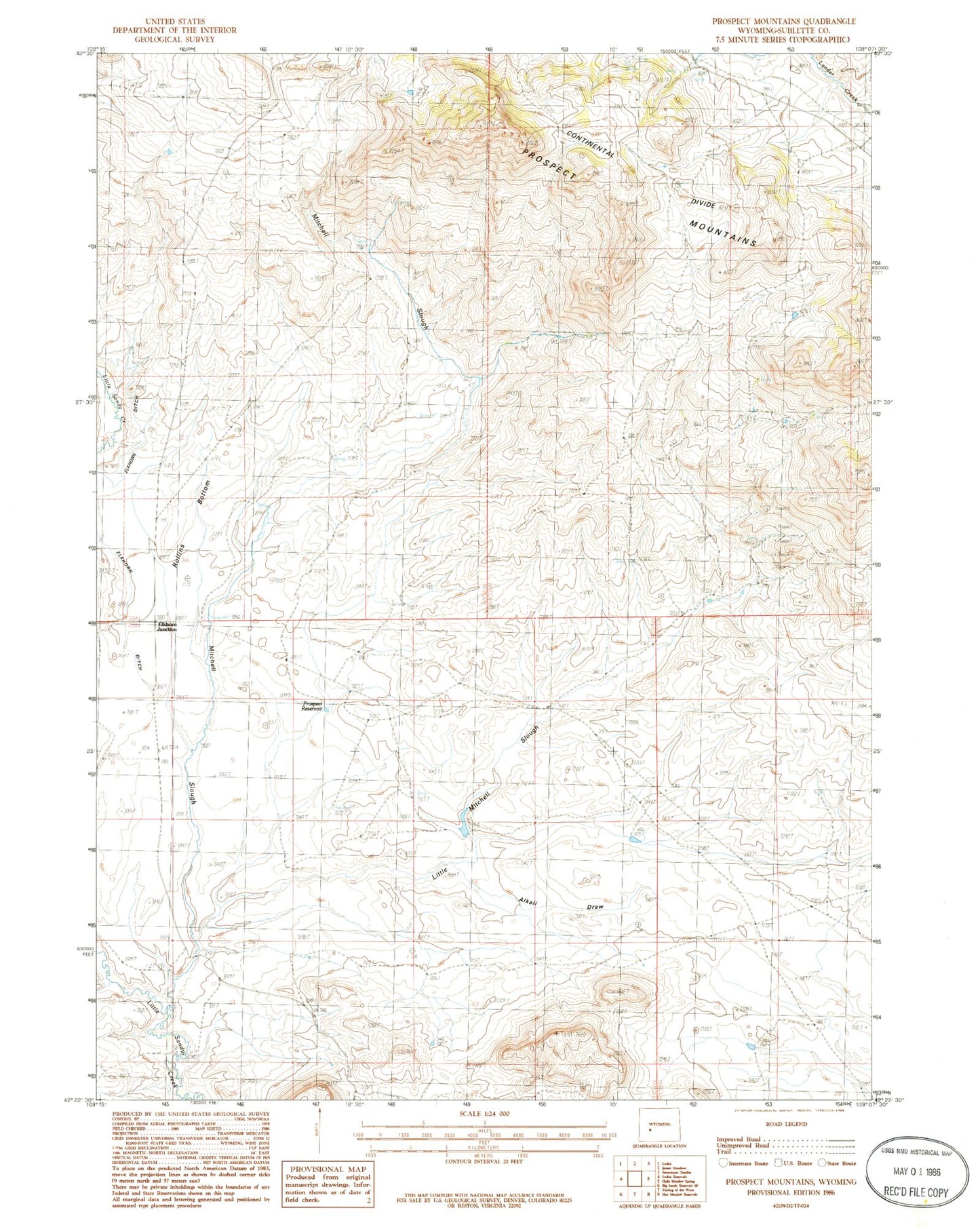 Classic USGS Prospect Mountains Wyoming 7.5'x7.5' Topo Map Image