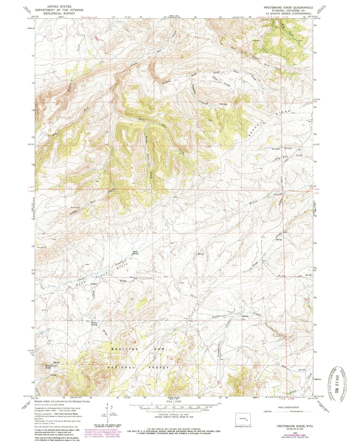 Classic USGS Protsmans Knob Wyoming 7.5'x7.5' Topo Map Image