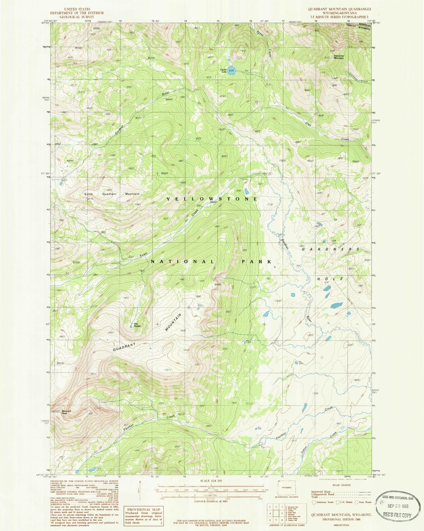 Classic USGS Quadrant Mountain Wyoming 7.5'x7.5' Topo Map Image