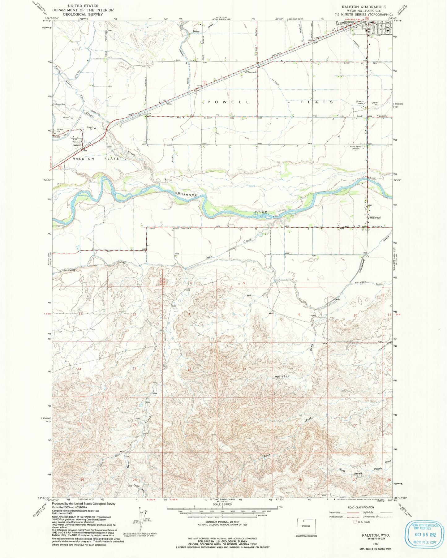 Classic USGS Ralston Wyoming 7.5'x7.5' Topo Map Image