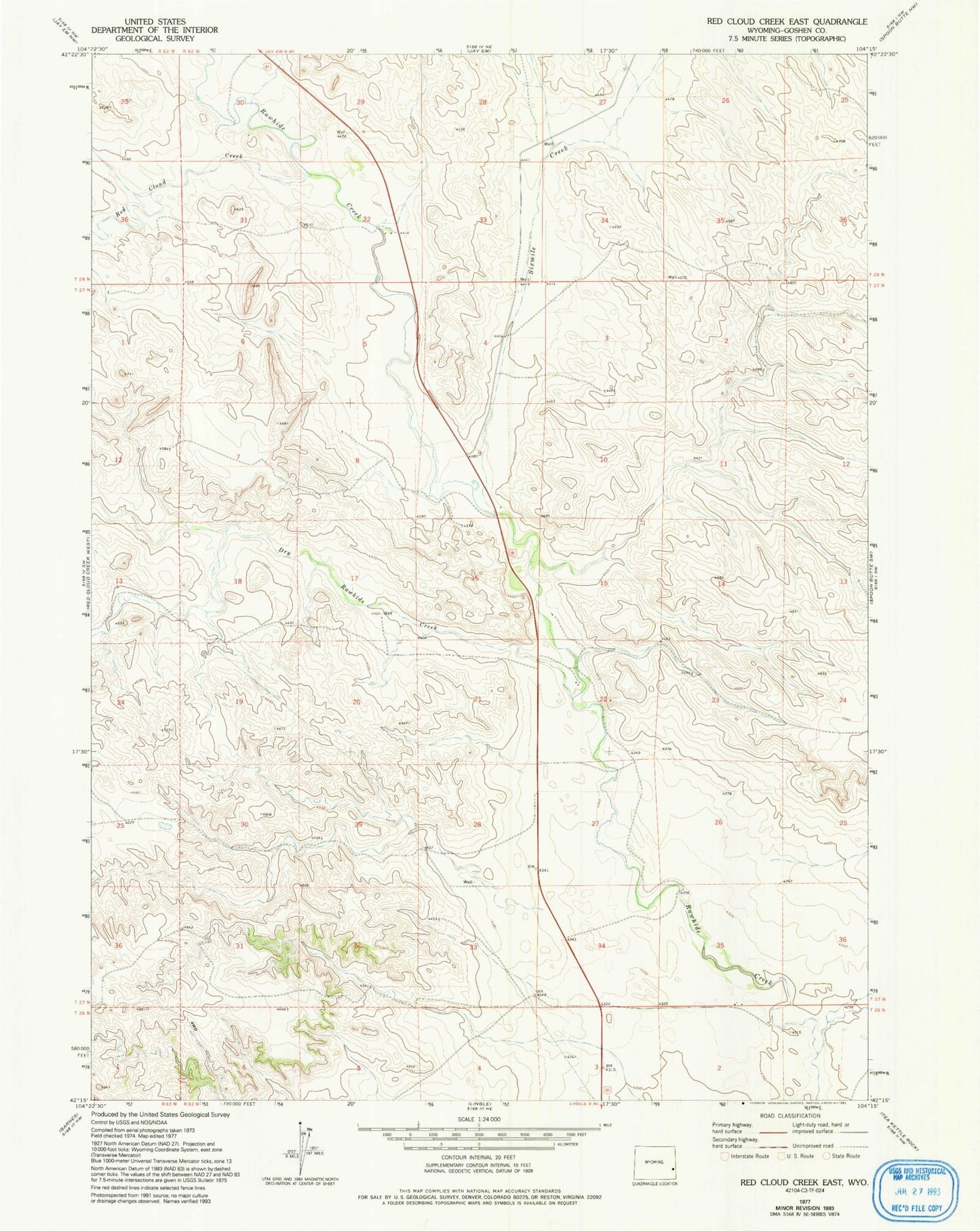 Classic USGS Red Cloud Creek East Wyoming 7.5'x7.5' Topo Map Image