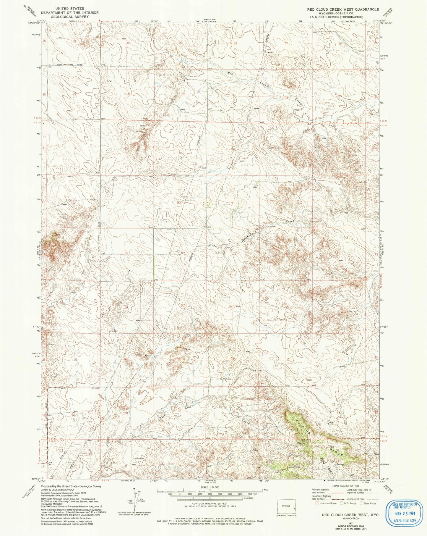 Classic USGS Red Cloud Creek West Wyoming 7.5'x7.5' Topo Map Image