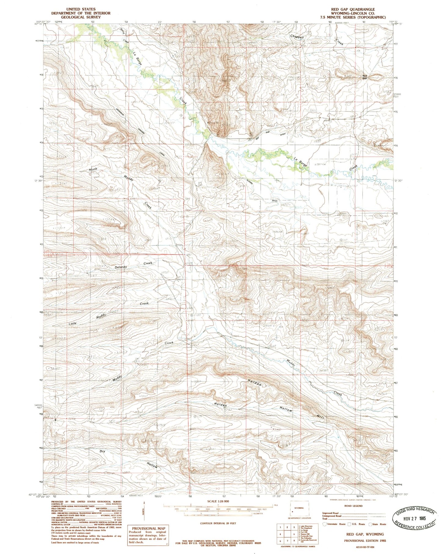 Classic USGS Red Gap Wyoming 7.5'x7.5' Topo Map Image