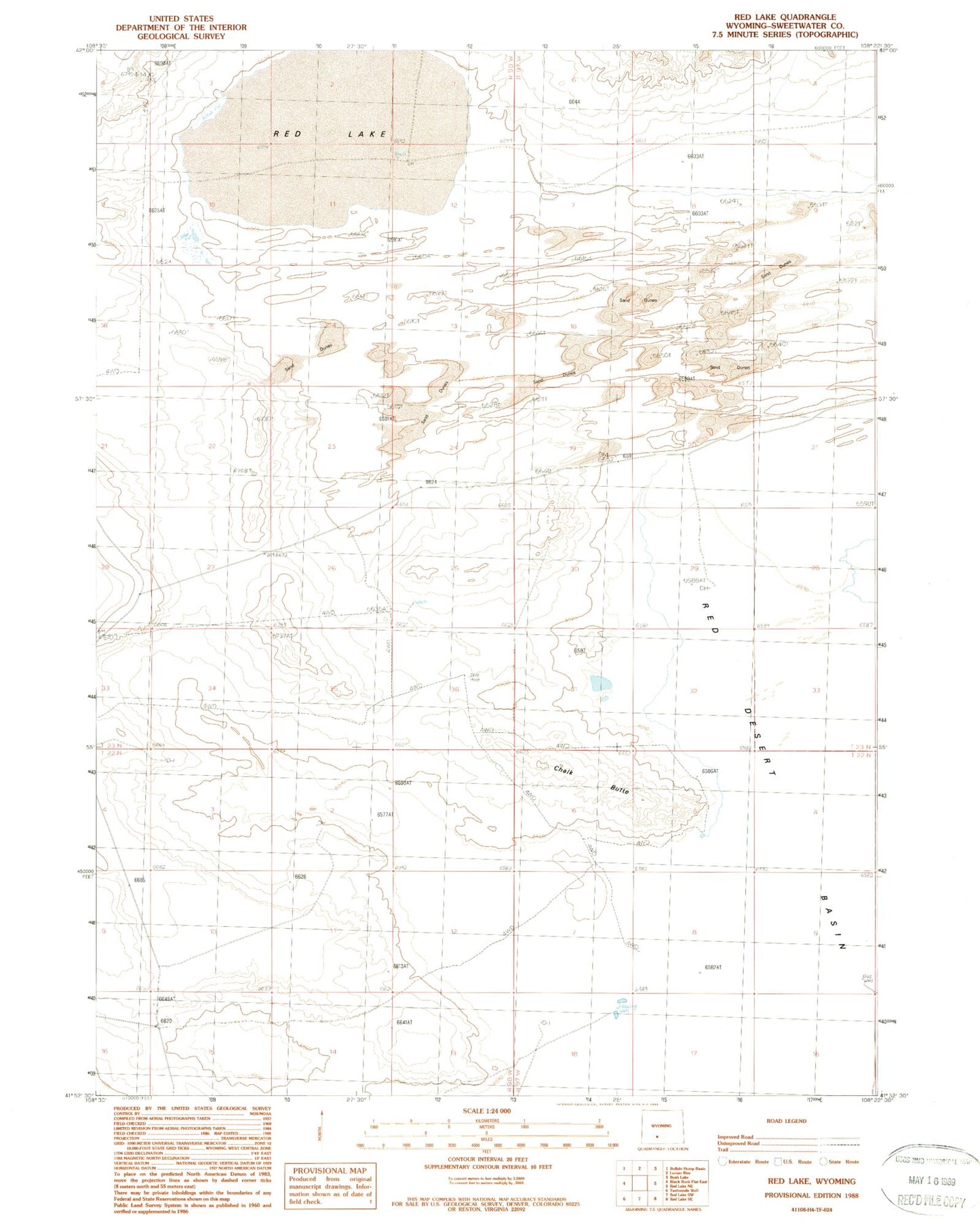 Classic USGS Red Lake Wyoming 7.5'x7.5' Topo Map Image