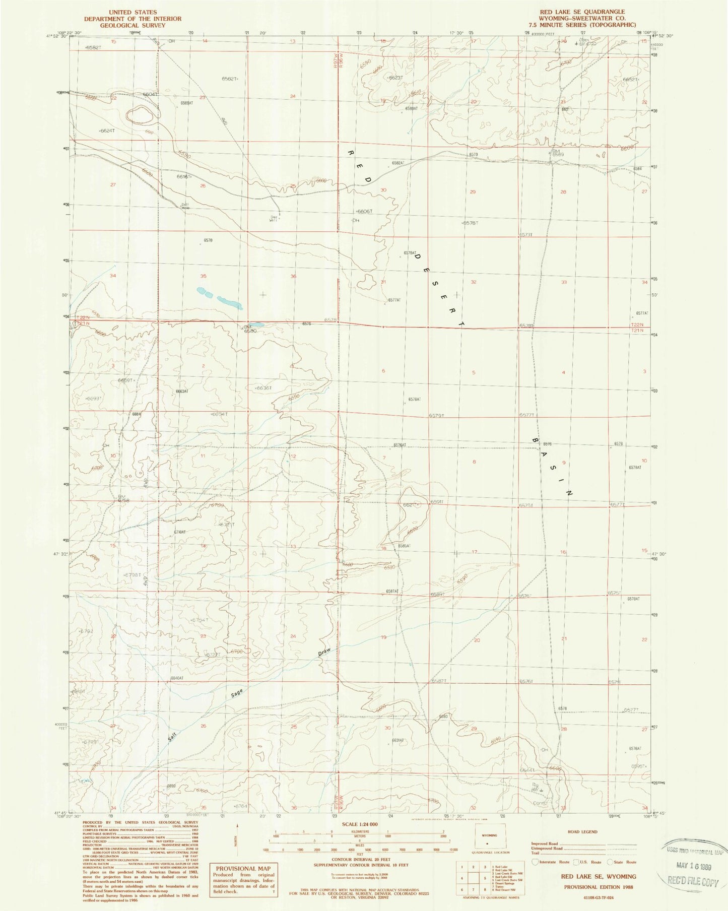 Classic USGS Red Lake SE Wyoming 7.5'x7.5' Topo Map Image