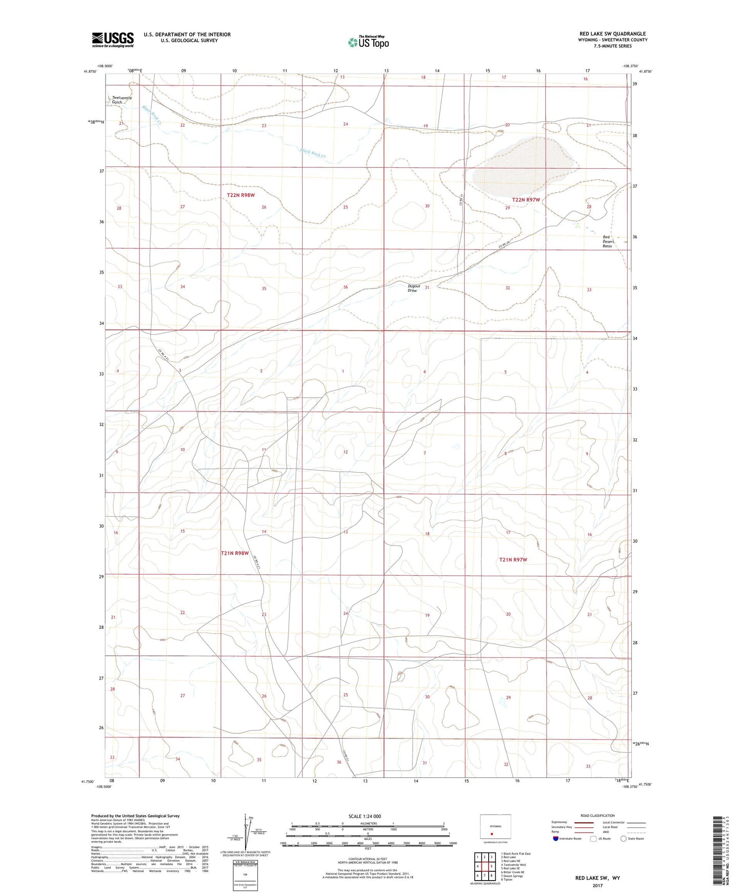 Red Lake SW Wyoming US Topo Map Image
