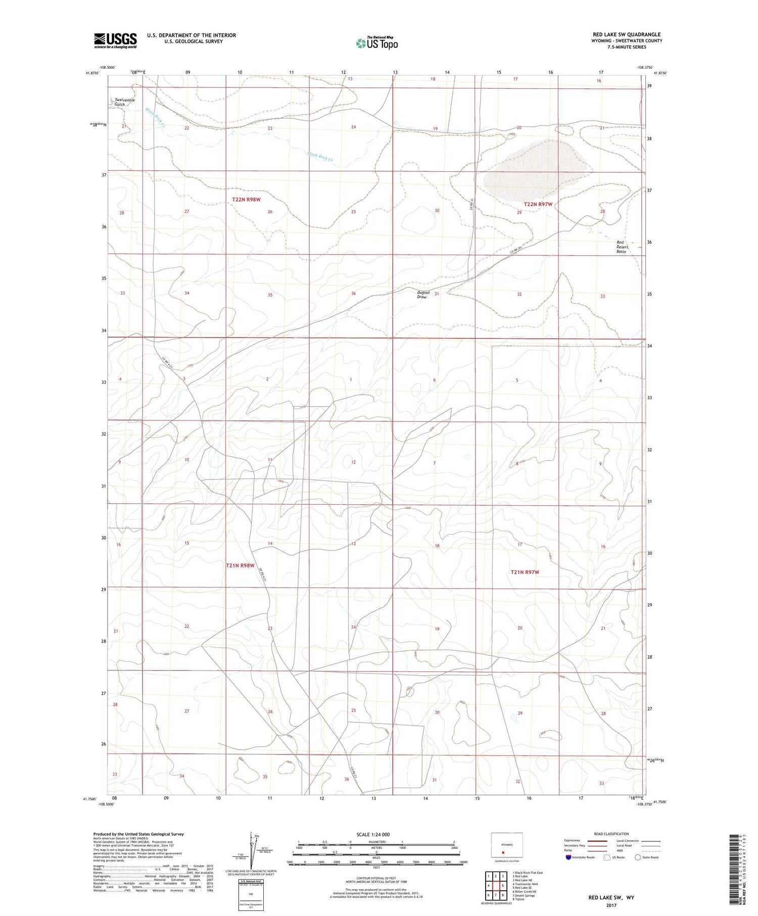 Red Lake SW Wyoming US Topo Map Image