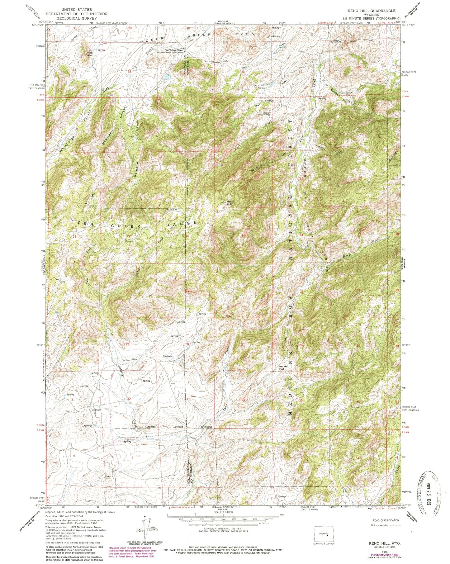 Classic USGS Reno Hill Wyoming 7.5'x7.5' Topo Map Image