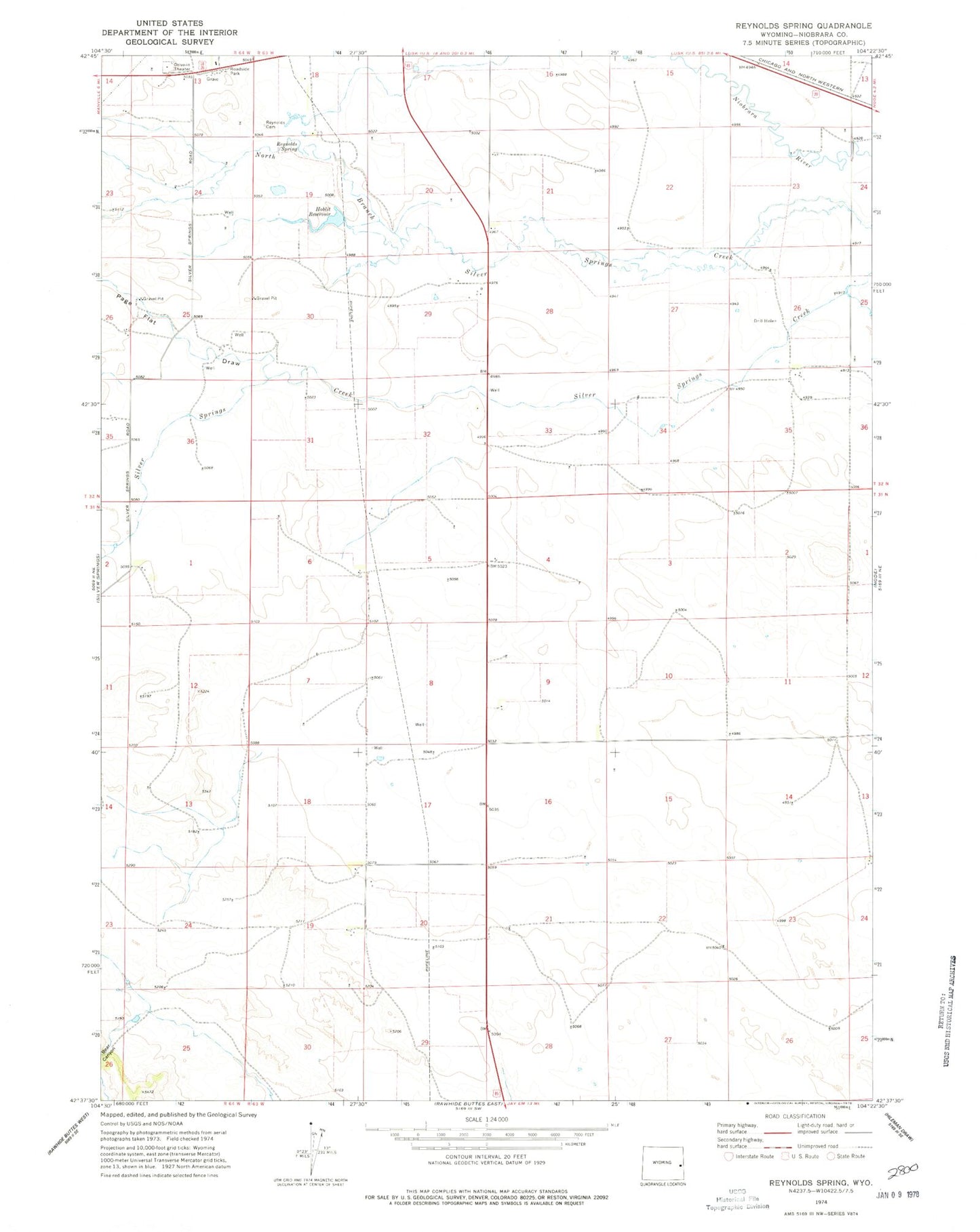 Classic USGS Reynolds Spring Wyoming 7.5'x7.5' Topo Map Image