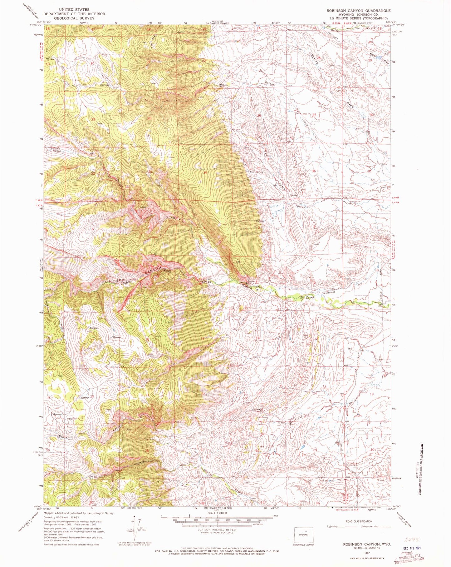 Classic USGS Robinson Canyon Wyoming 7.5'x7.5' Topo Map Image