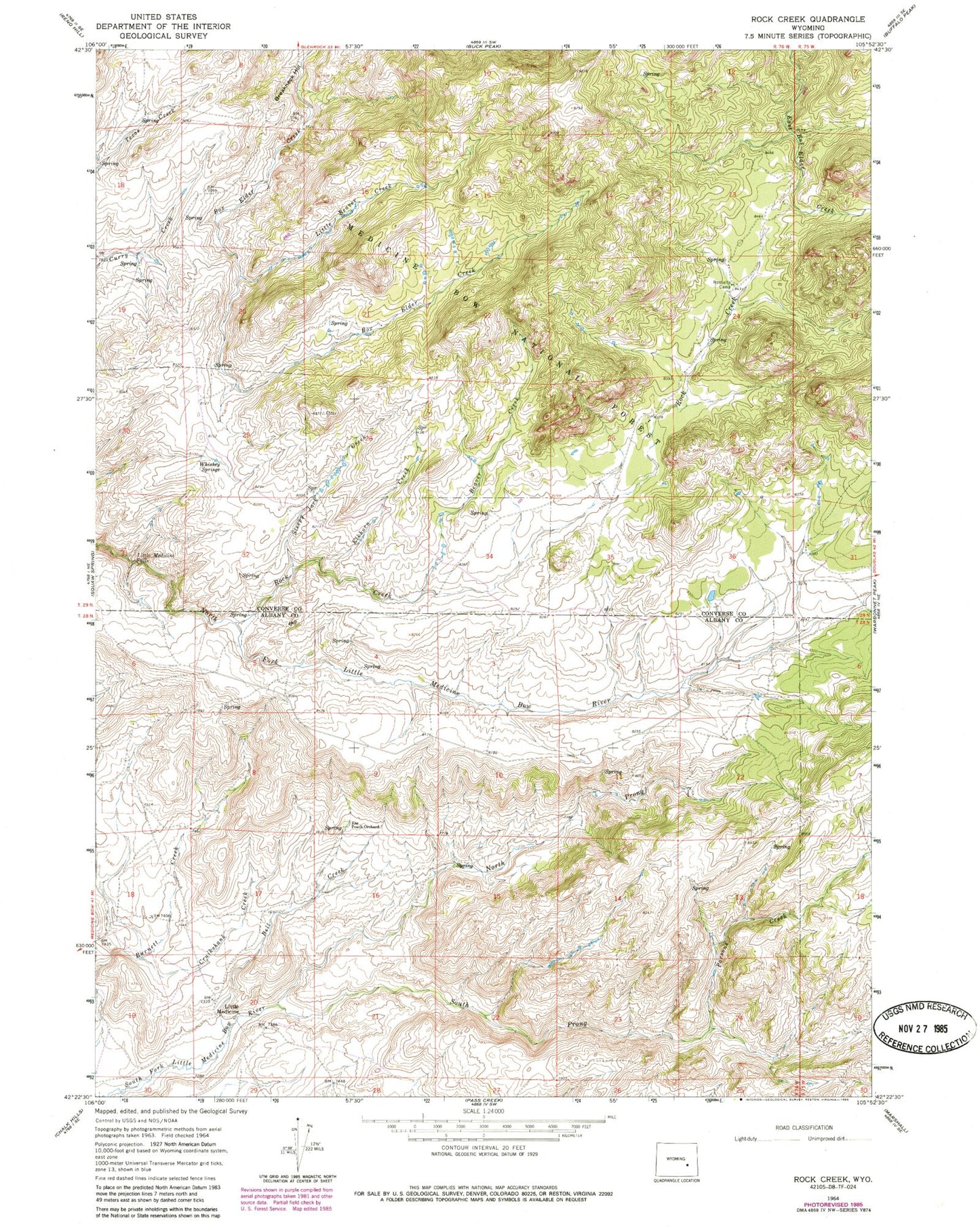 Classic USGS Rock Creek Wyoming 7.5'x7.5' Topo Map Image