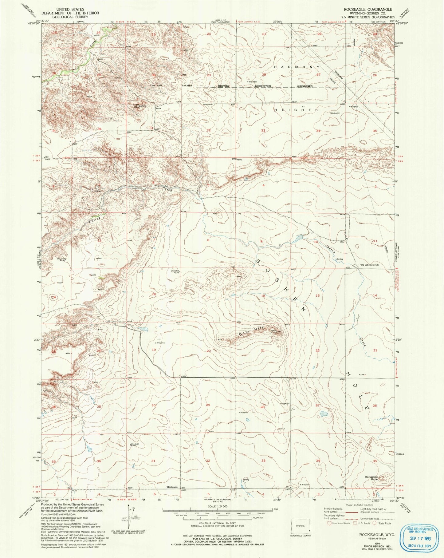 Classic USGS Doty Hill Wyoming 7.5'x7.5' Topo Map Image