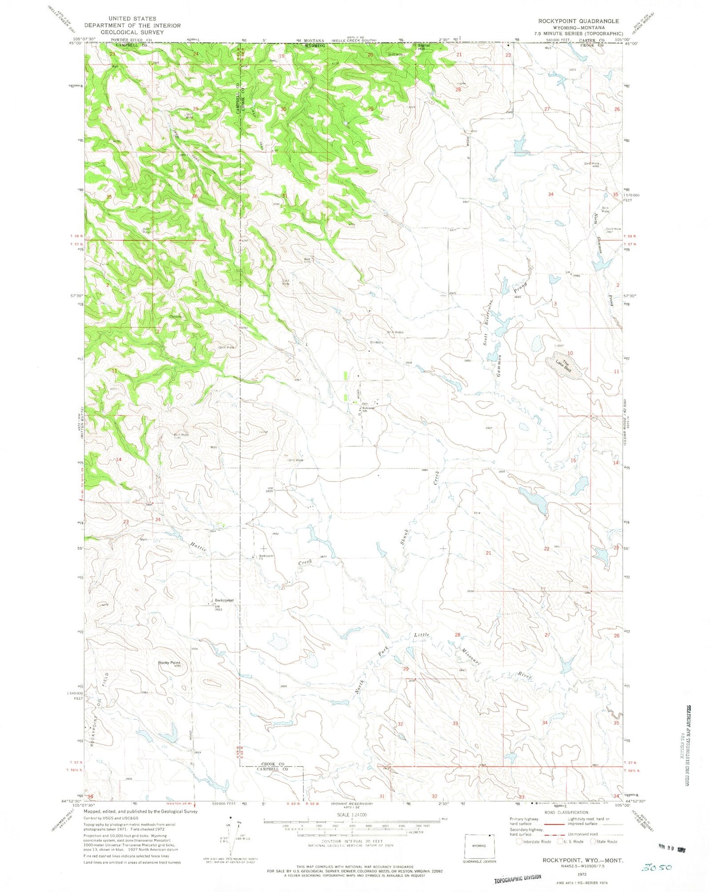 Classic USGS Rockypoint Wyoming 7.5'x7.5' Topo Map Image