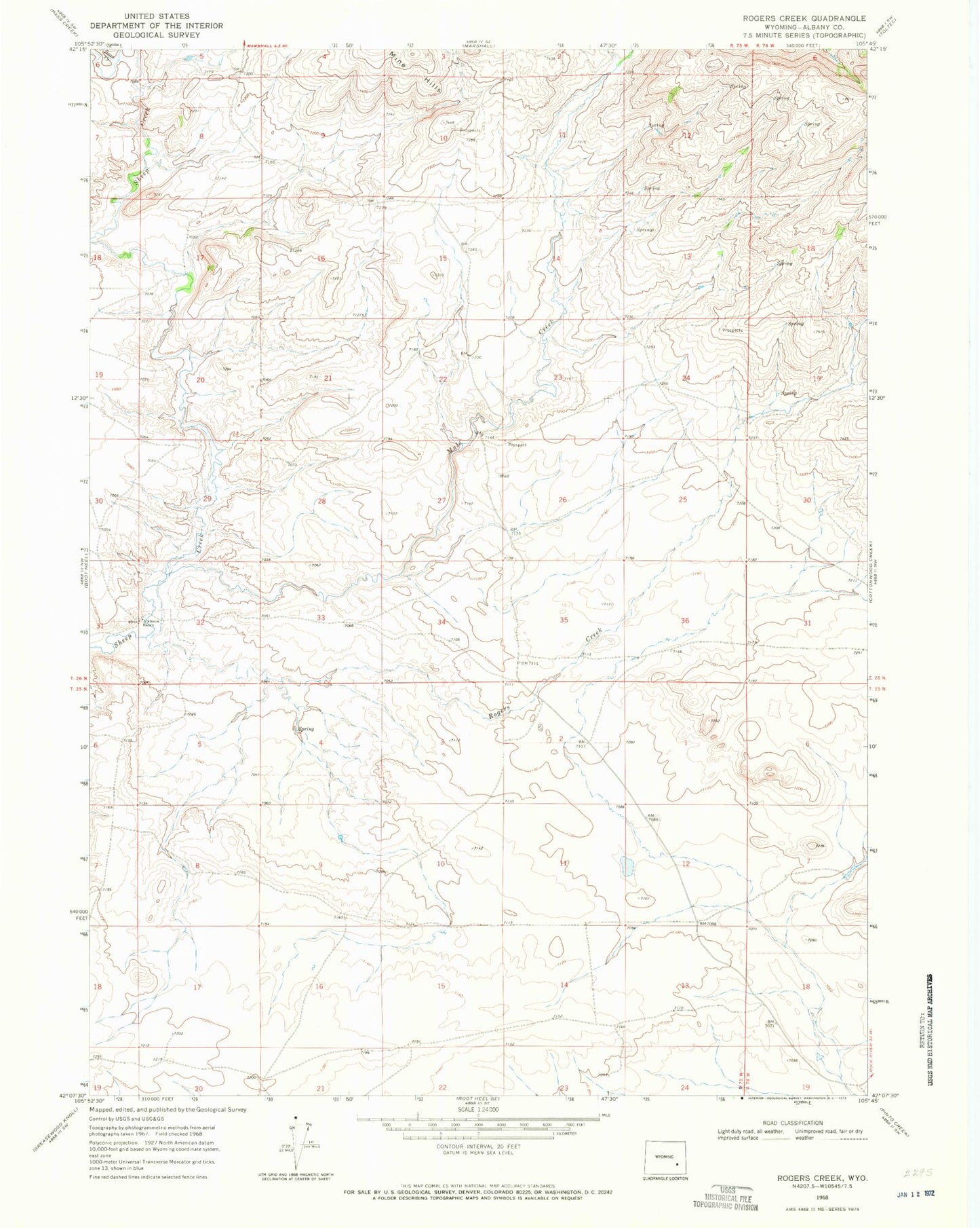 Classic USGS Rogers Creek Wyoming 7.5'x7.5' Topo Map Image