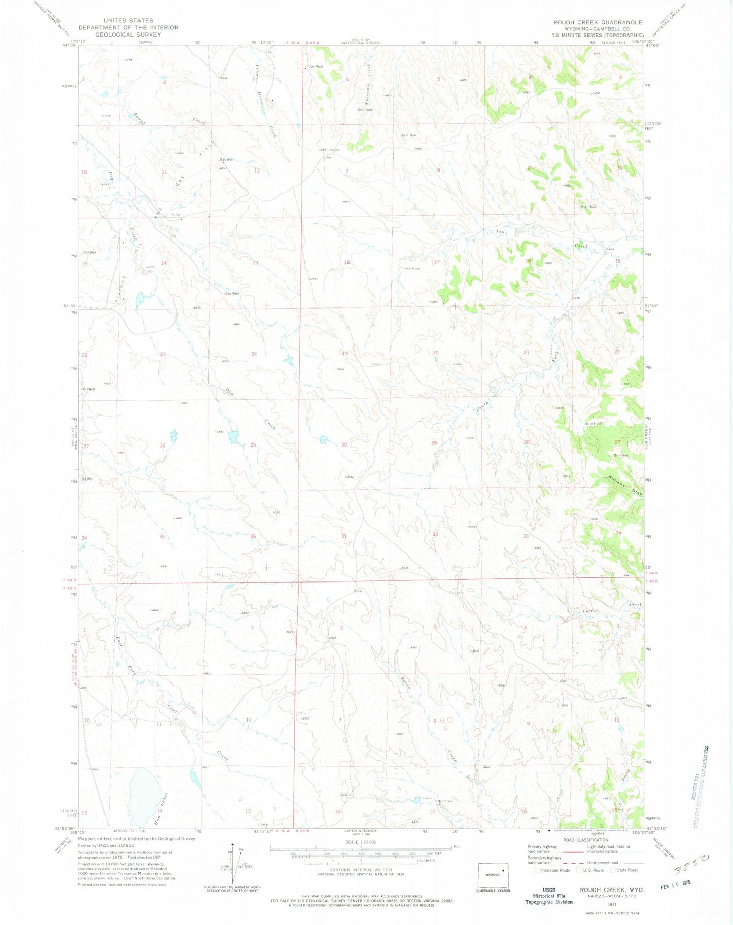 Classic USGS Rough Creek Wyoming 7.5'x7.5' Topo Map Image